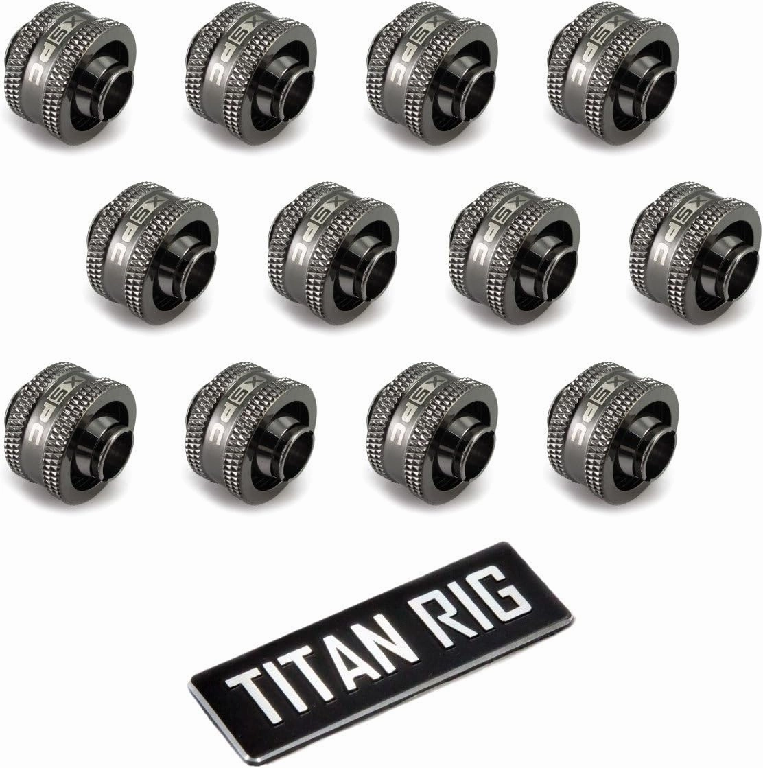 XSPC G1/4" to 3/8" ID, 5/8" OD Compression Fitting V2 for Soft Tubing, Black Chrome, 12-pack