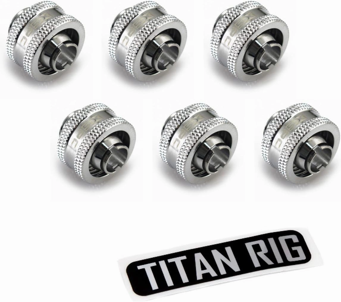 XSPC G1/4" to 3/8" ID, 5/8" OD Compression Fitting V2 for Soft Tubing, Chrome, 6-Pack