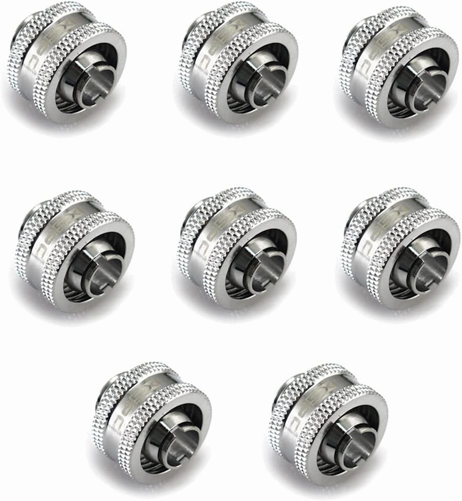 XSPC G1/4" to 3/8" ID, 5/8" OD Compression Fitting V2 for Soft Tubing, Chrome, 8-pack