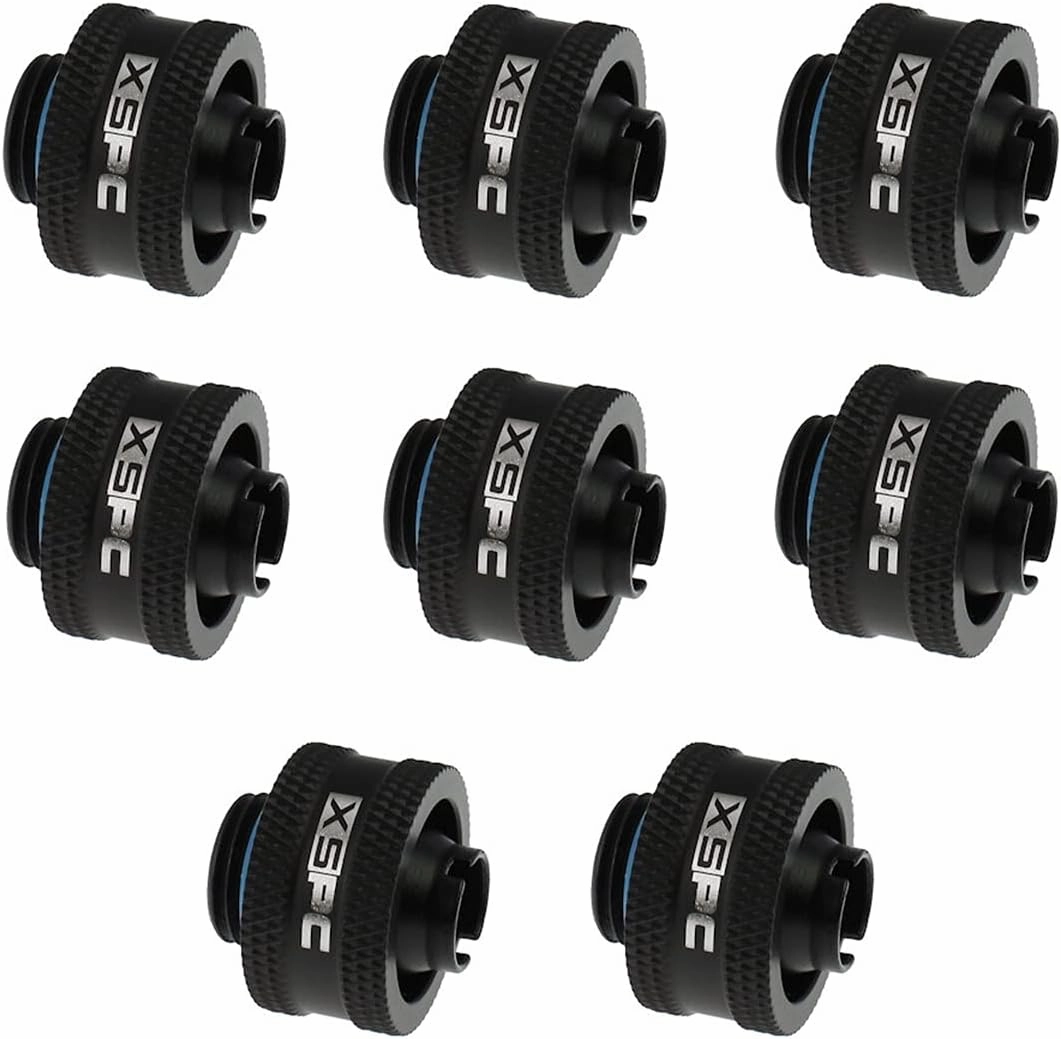 XSPC G1/4" to 3/8" ID, 5/8" OD Compression Fitting V2 for Soft Tubing, Matte Black, 8-pack