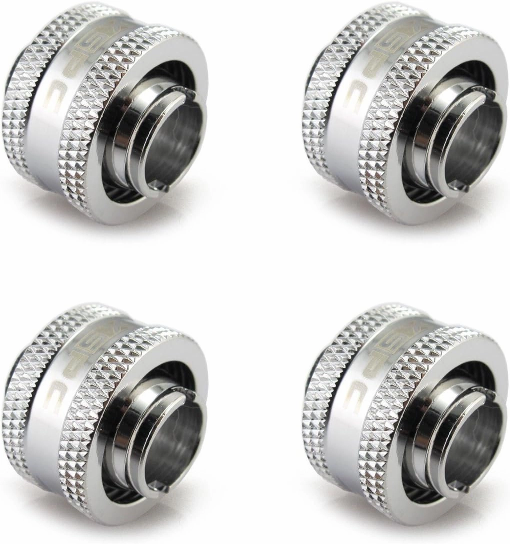 XSPC G1/4" to 7/16" ID, 5/8" OD Compression Fitting V2 for Soft Tubing, Chrome, 4-Pack
