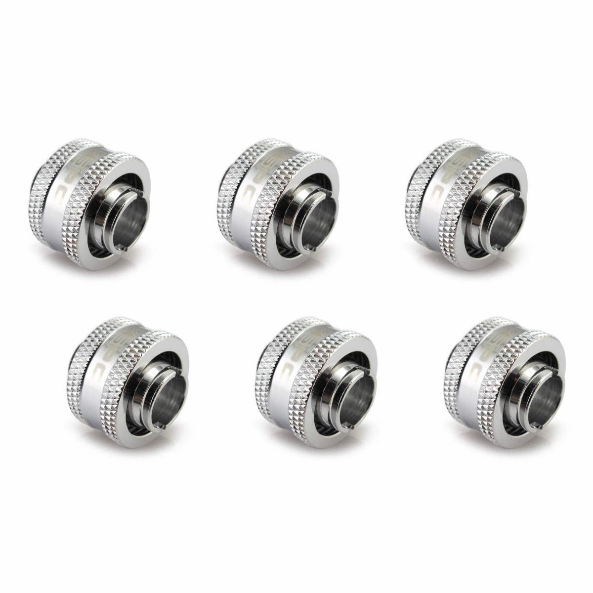 XSPC G1/4" to 7/16" ID, 5/8" OD Compression Fitting V2 for Soft Tubing, Chrome, 6-Pack
