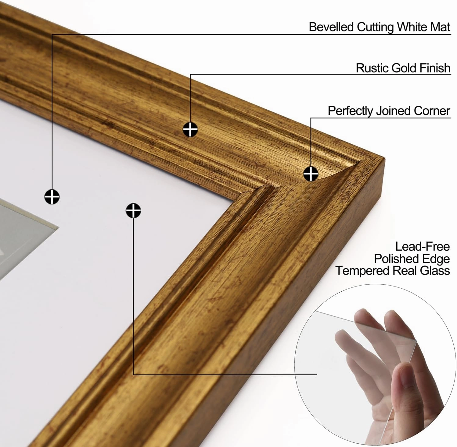 Yaetm 4x6 Gold Picture Frame Set of 4, 1.4” Wide Molding & Rustic Gold Photo Frames with HD Tempered Glass, Display on Tabletop & Wall Mounting