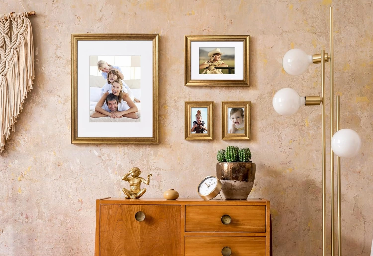 Yaetm 4x6 Gold Picture Frame Set of 4, 1.4” Wide Molding & Rustic Gold Photo Frames with HD Tempered Glass, Display on Tabletop & Wall Mounting