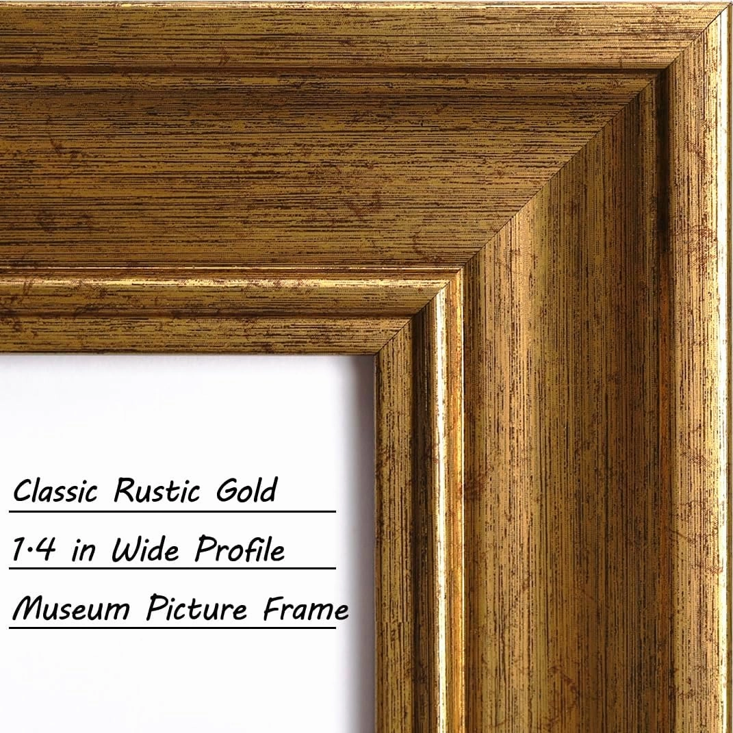 Yaetm 4x6 Gold Picture Frame Set of 4, 1.4” Wide Molding & Rustic Gold Photo Frames with HD Tempered Glass, Display on Tabletop & Wall Mounting
