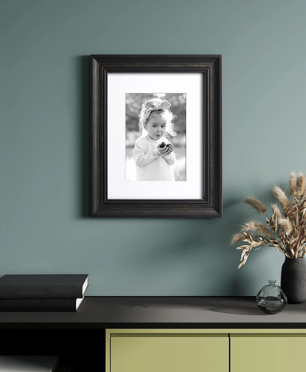 Yaetm Black 8x10 Picture Frame Matted to 5x7 Set of 4, 1.4” Wide Molding & Distressed Black Photo Frames 8 x 10 with HD Tempered Glass, Display on Tabletop & Wall Mounting, 4 Pack