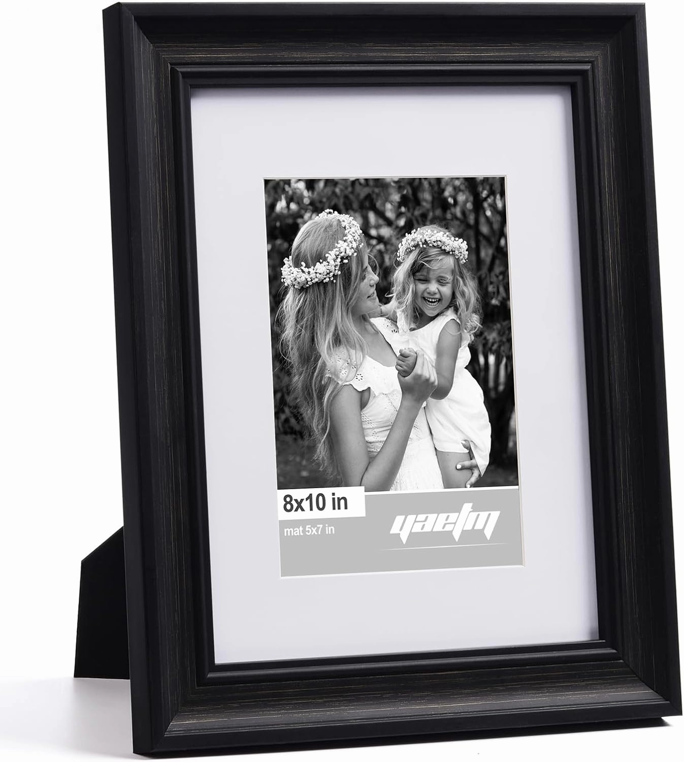 Yaetm Black 8x10 Picture Frame Matted to 5x7 Set of 4, 1.4” Wide Molding & Distressed Black Photo Frames 8 x 10 with HD Tempered Glass, Display on Tabletop & Wall Mounting, 4 Pack