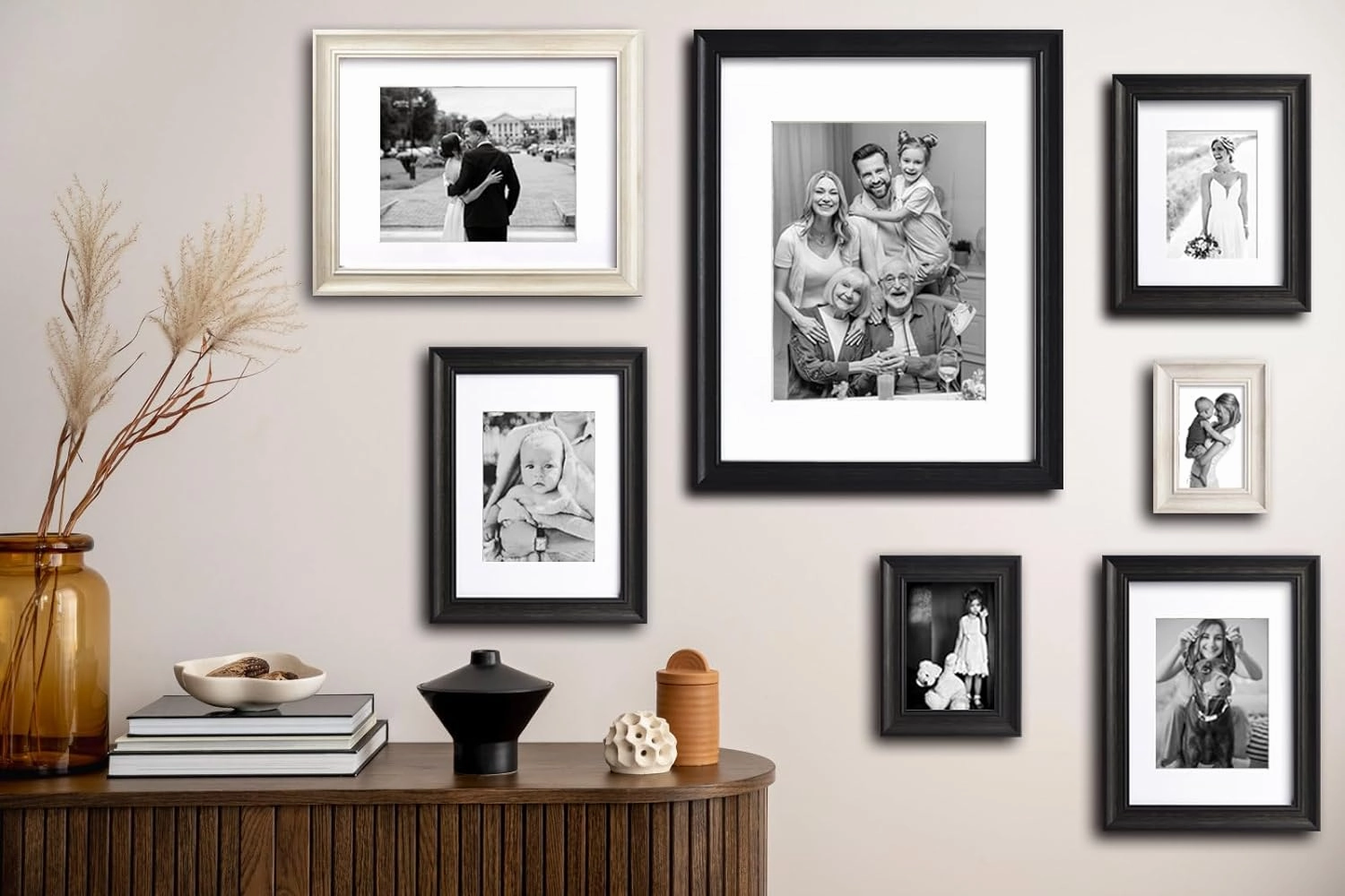 Yaetm Black 8x10 Picture Frame Matted to 5x7 Set of 4, 1.4” Wide Molding & Distressed Black Photo Frames 8 x 10 with HD Tempered Glass, Display on Tabletop & Wall Mounting, 4 Pack