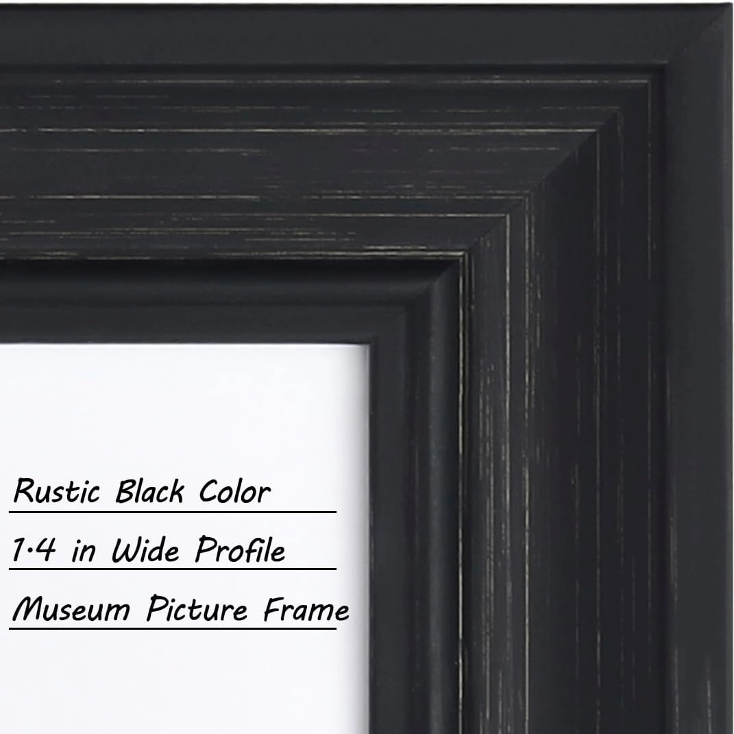 Yaetm Black 8x10 Picture Frame Matted to 5x7 Set of 4, 1.4” Wide Molding & Distressed Black Photo Frames 8 x 10 with HD Tempered Glass, Display on Tabletop & Wall Mounting, 4 Pack