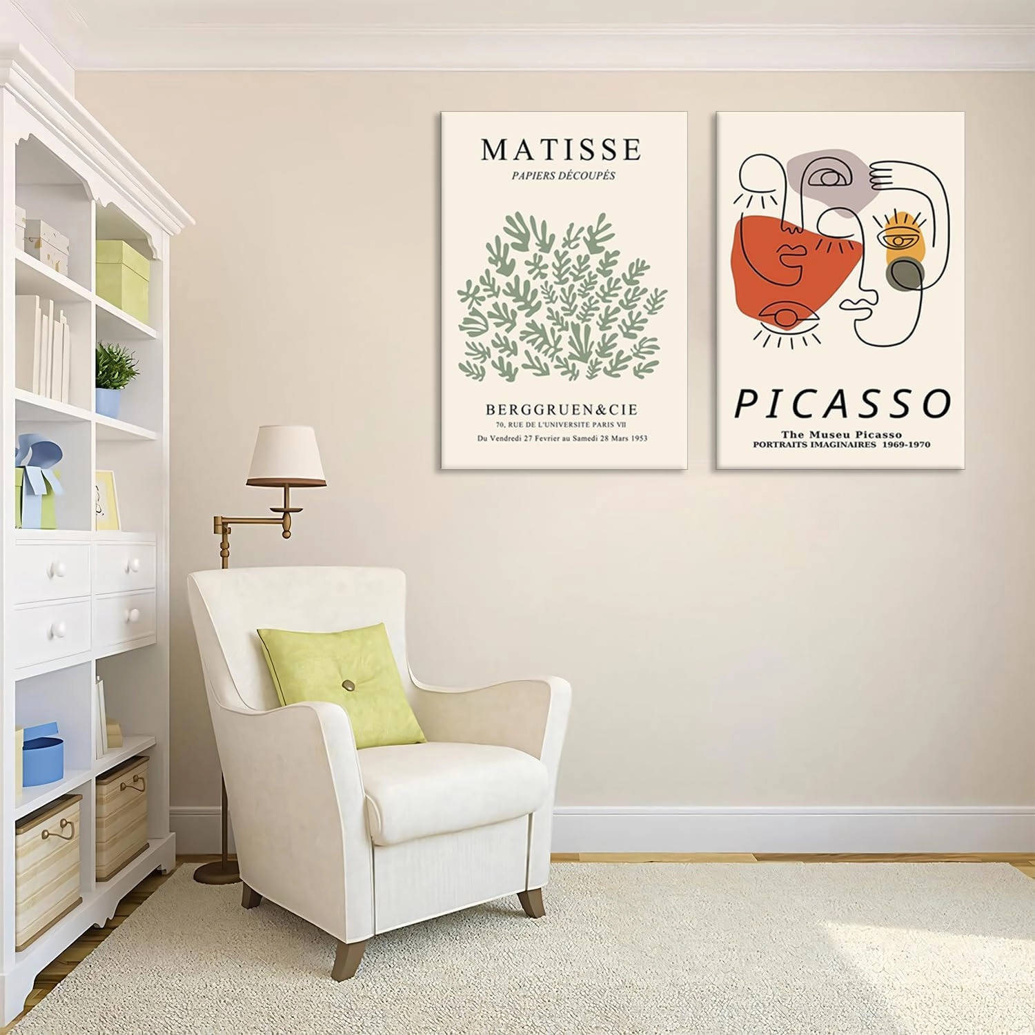 Yaneiro Picasso Abstract Wall Decor Set of 3 - Matisse Sage Canvas Poster Prints, Minimalist Framed Wall Art for Living Room Bedroom Restaurant and Office Decor 16x24 Inch