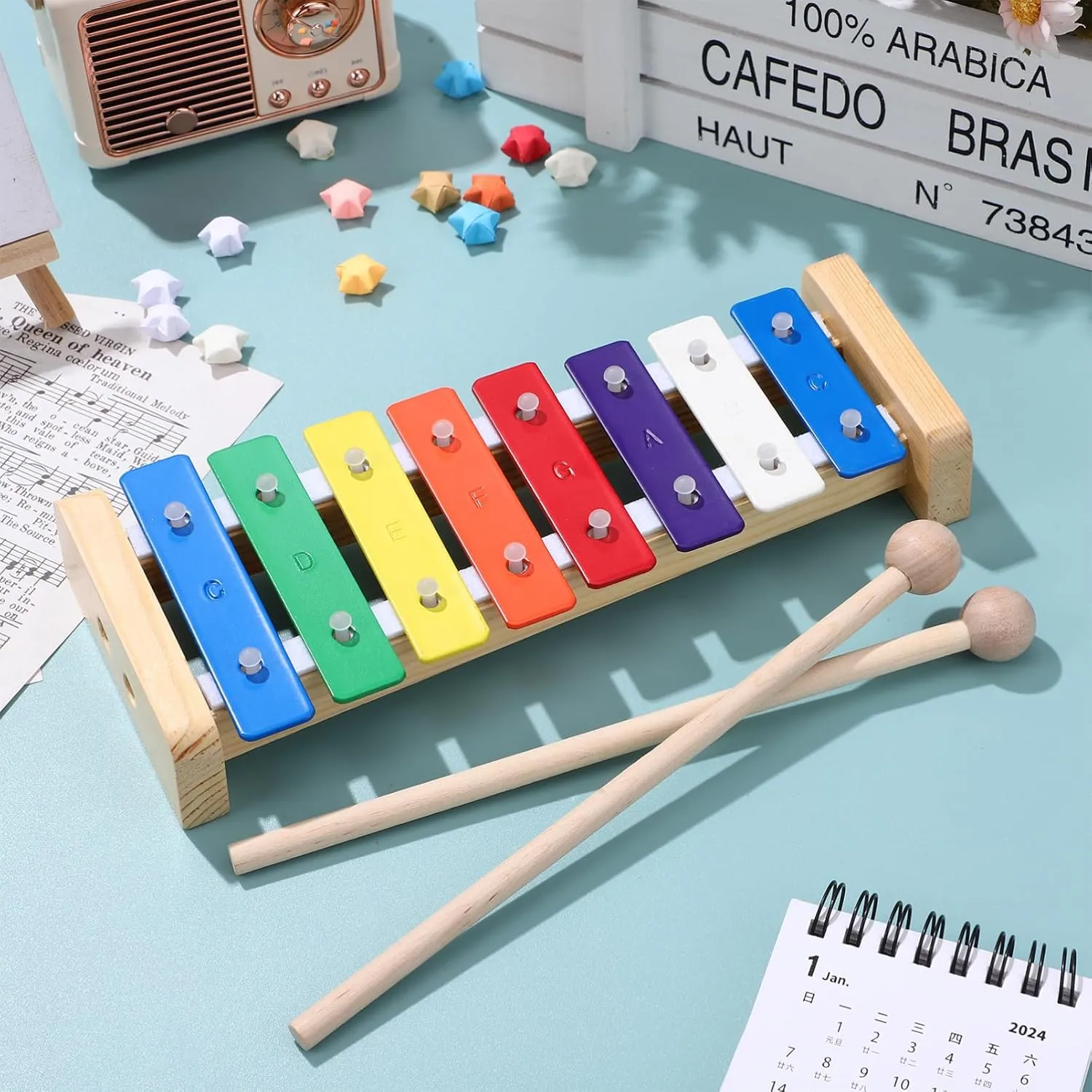 Yardwe 1 Set Xylophone Instrument Note Xylophone with Hammers for Educational for Music Development Safe Design