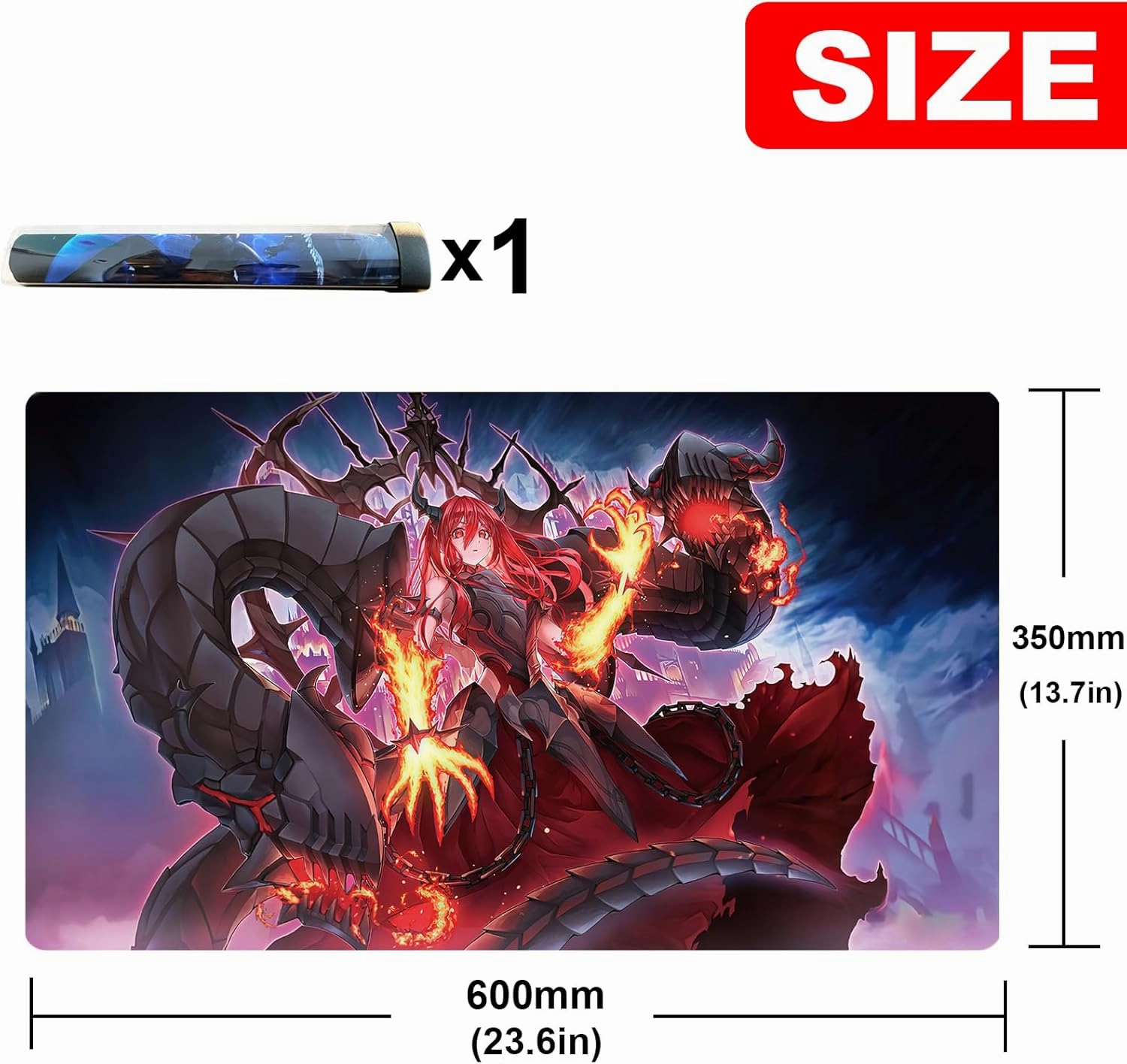 Ygo Playmat - Card Rubber Mat Duel Mat Gaming Competition Pad - Card Binder Deck - 23.6x13.7in (Bestower of Flames no Zones)