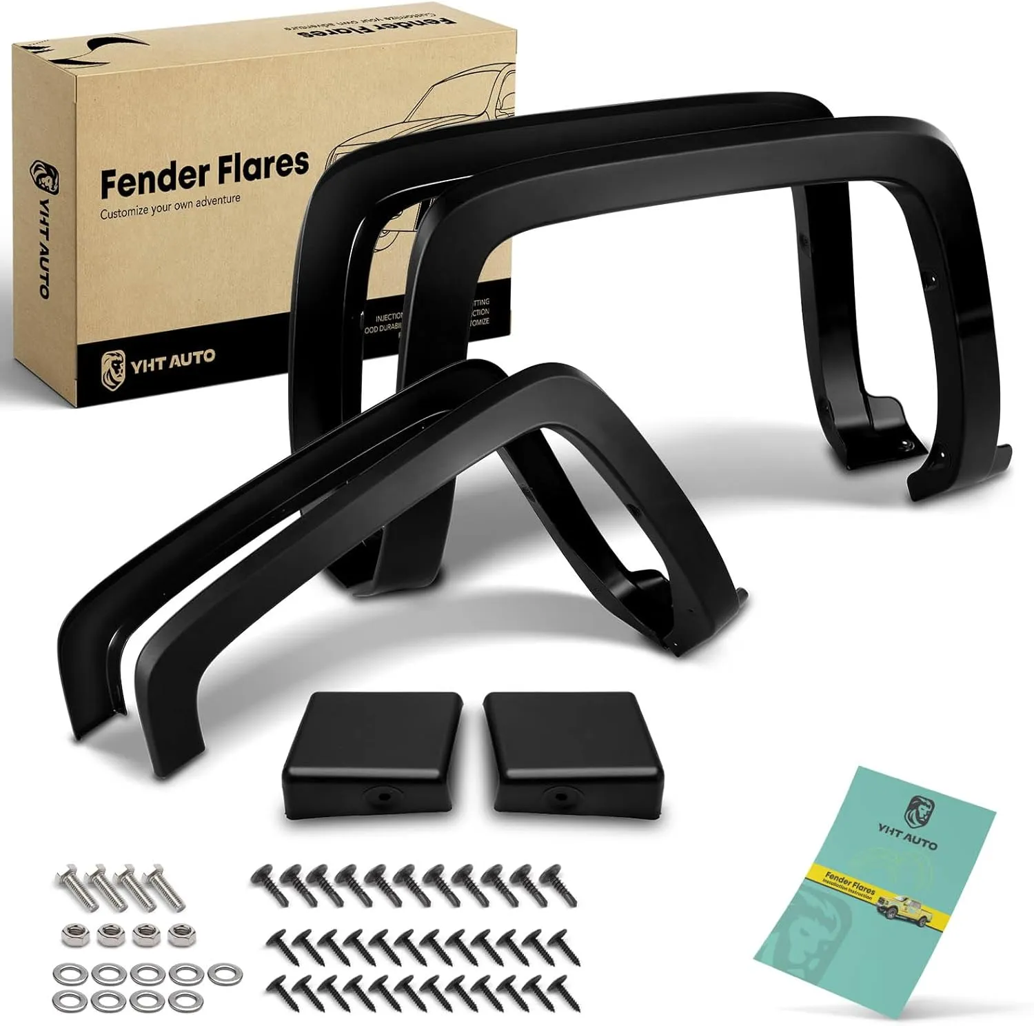 YHTAUTO OE Factory Style Fender Flares w/Hardware Kit Replacement for Chevy Silverado 1500 2014-2018, Silverado 2500 HD/3500 HD 2015-2019, 6.5' & 8' Long Bed, Shiny Black, Set of 4, Front & Rear
