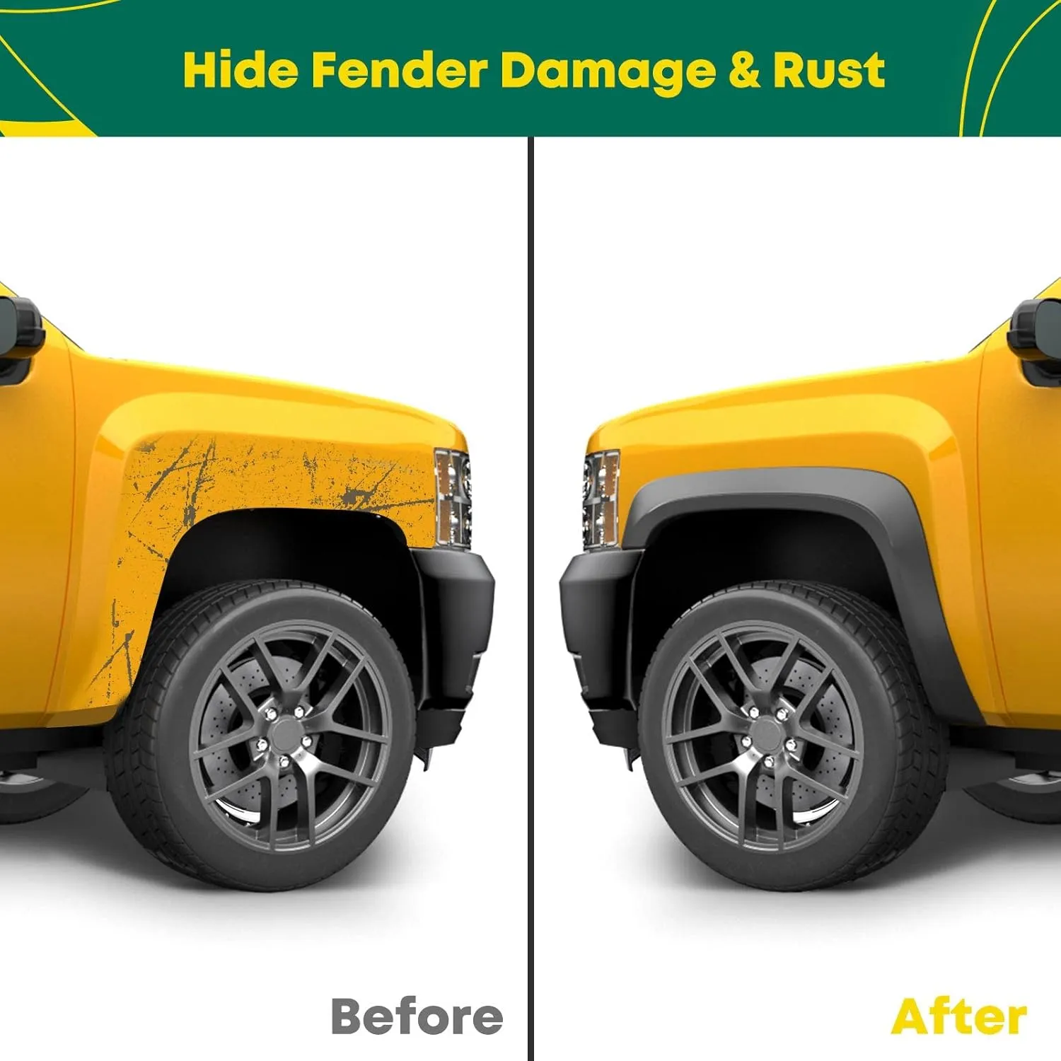 YHTAUTO OE Factory Style Fender Flares w/Hardware Kit Replacement for Chevy Silverado 1500 2014-2018, Silverado 2500 HD/3500 HD 2015-2019, 6.5' & 8' Long Bed, Shiny Black, Set of 4, Front & Rear