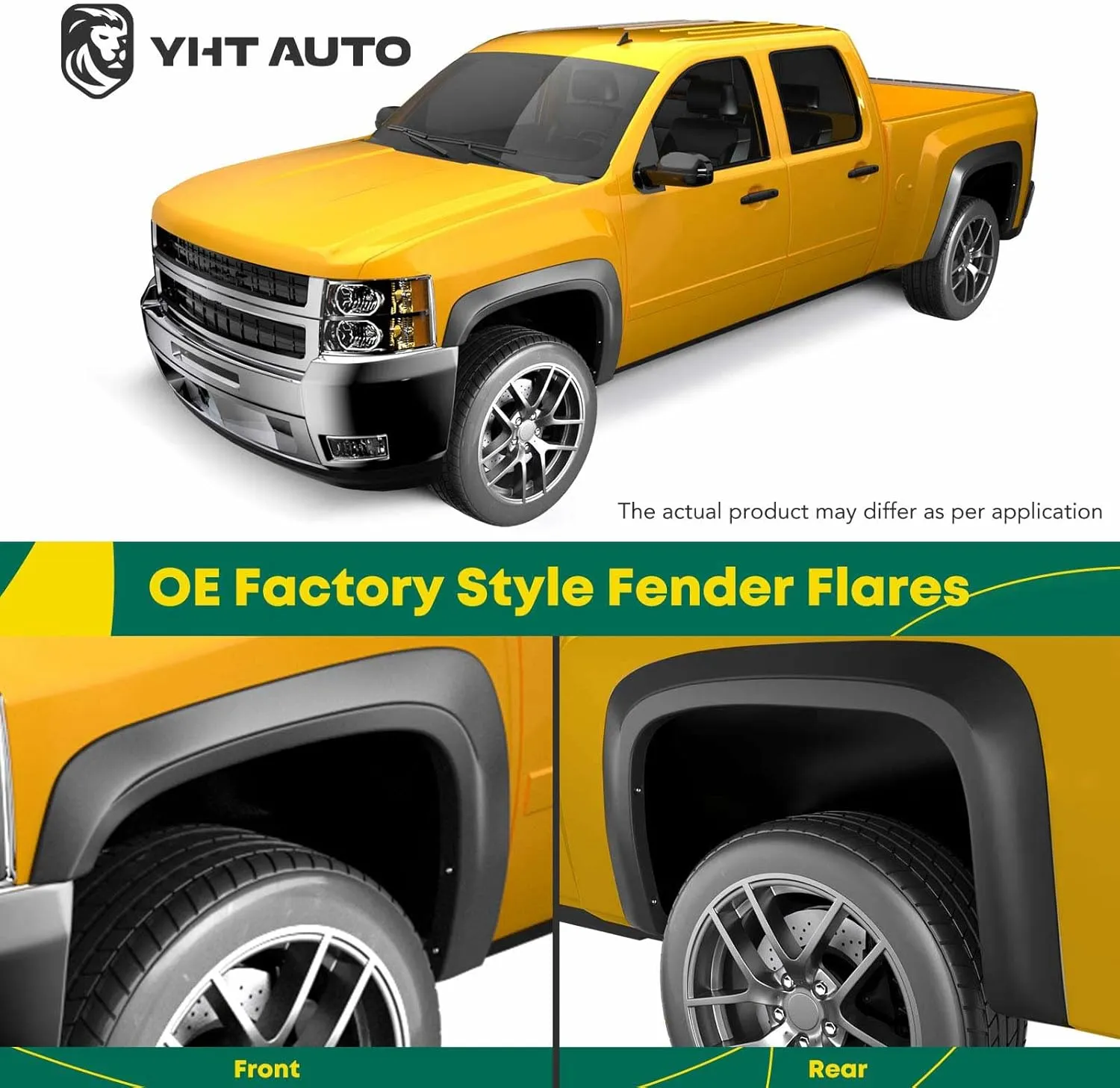YHTAUTO OE Factory Style Fender Flares w/Hardware Kit Replacement for Dodge Ram 1500 2009-2018, Ram 1500 Classic 2019-2022, Shiny Black Wheel Flare Cover Protector, Set of 4, Front & Rear