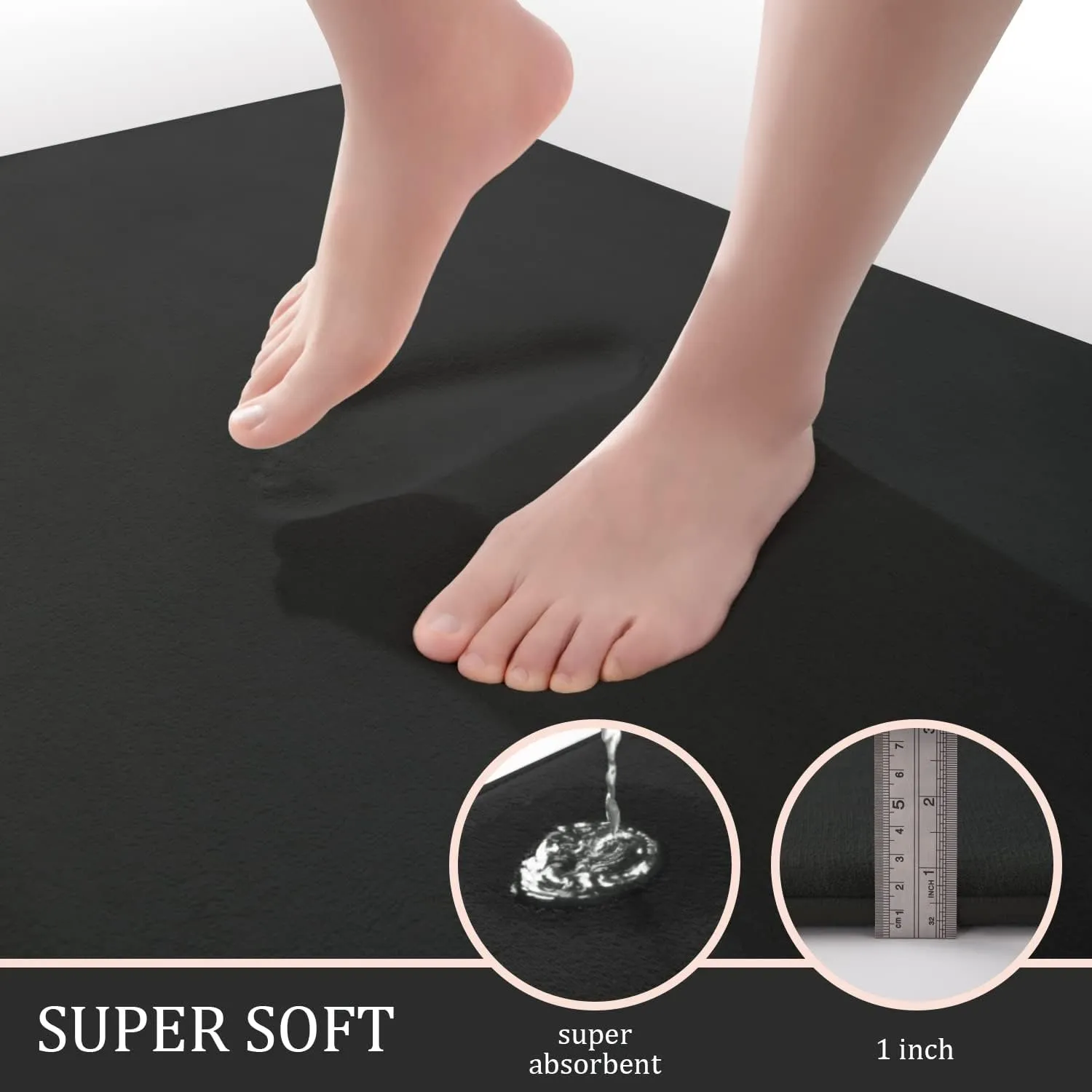 YIHOUSE 5-Piece Bath Rug Set, Memory Foam Bath Mats - Super Absorbent, Non-Slip & Washable - Dry Quickly, Black