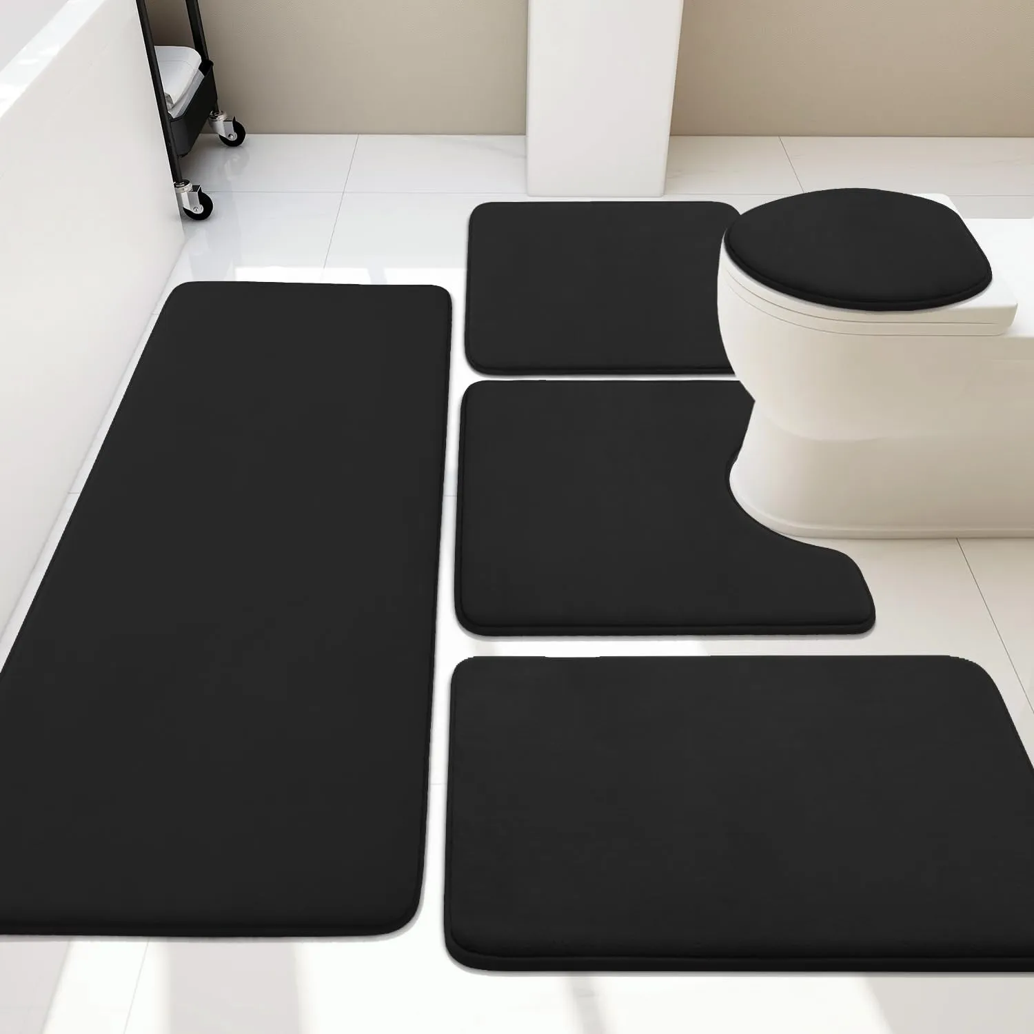 YIHOUSE 5-Piece Bath Rug Set, Memory Foam Bath Mats - Super Absorbent, Non-Slip & Washable - Dry Quickly, Black
