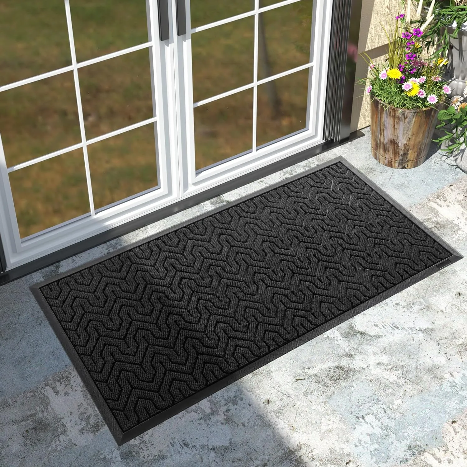 Yimobra Door Mat, All-Season Outdoor Indoor Sturdy Doormat for Home Entrance Floor, Heavy Duty Non Slip Front Door Mats Outdoor, Easy to Clean, Garage and Garden, 47 x 24 Inch, Black