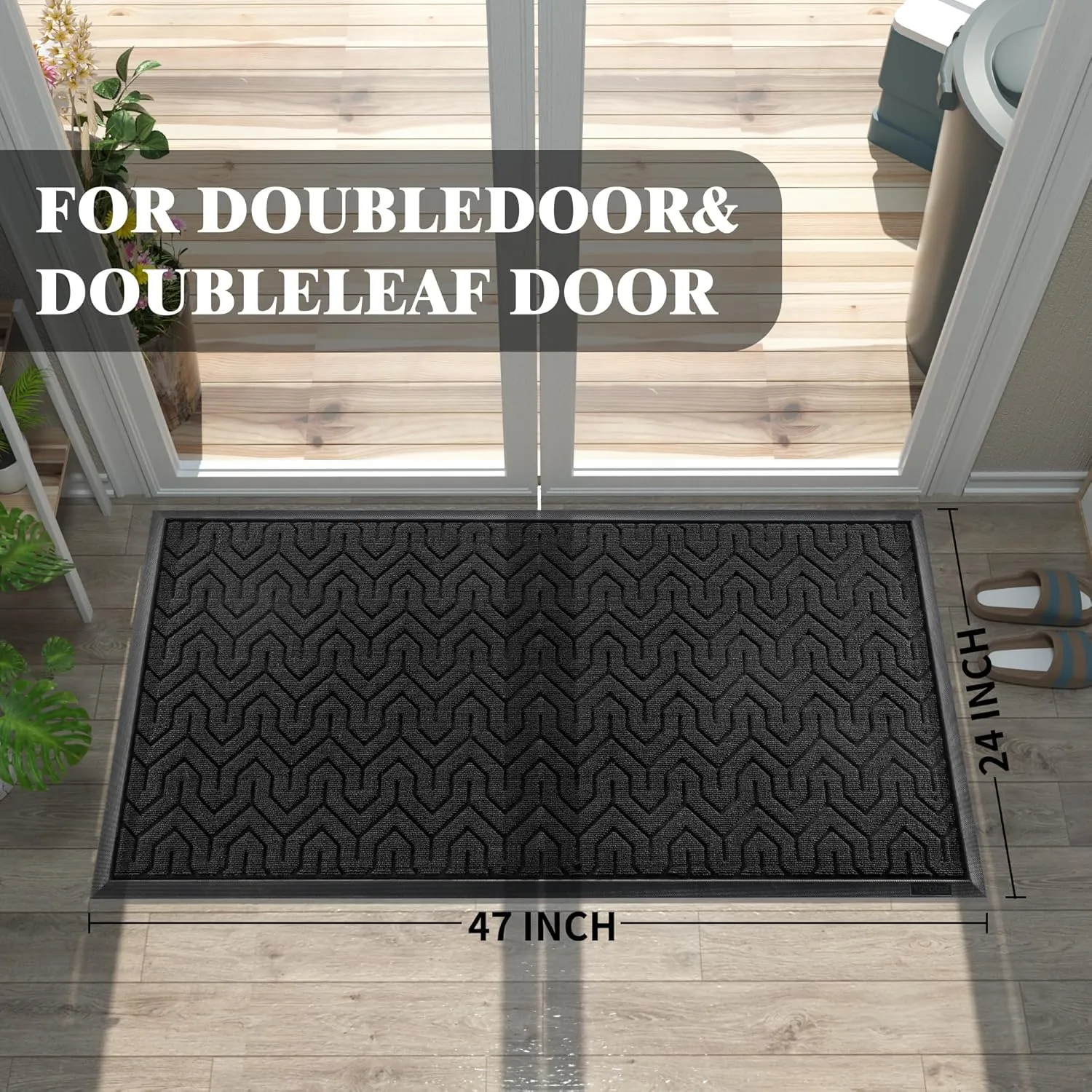 Yimobra Door Mat, All-Season Outdoor Indoor Sturdy Doormat for Home Entrance Floor, Heavy Duty Non Slip Front Door Mats Outdoor, Easy to Clean, Garage and Garden, 47 x 24 Inch, Black