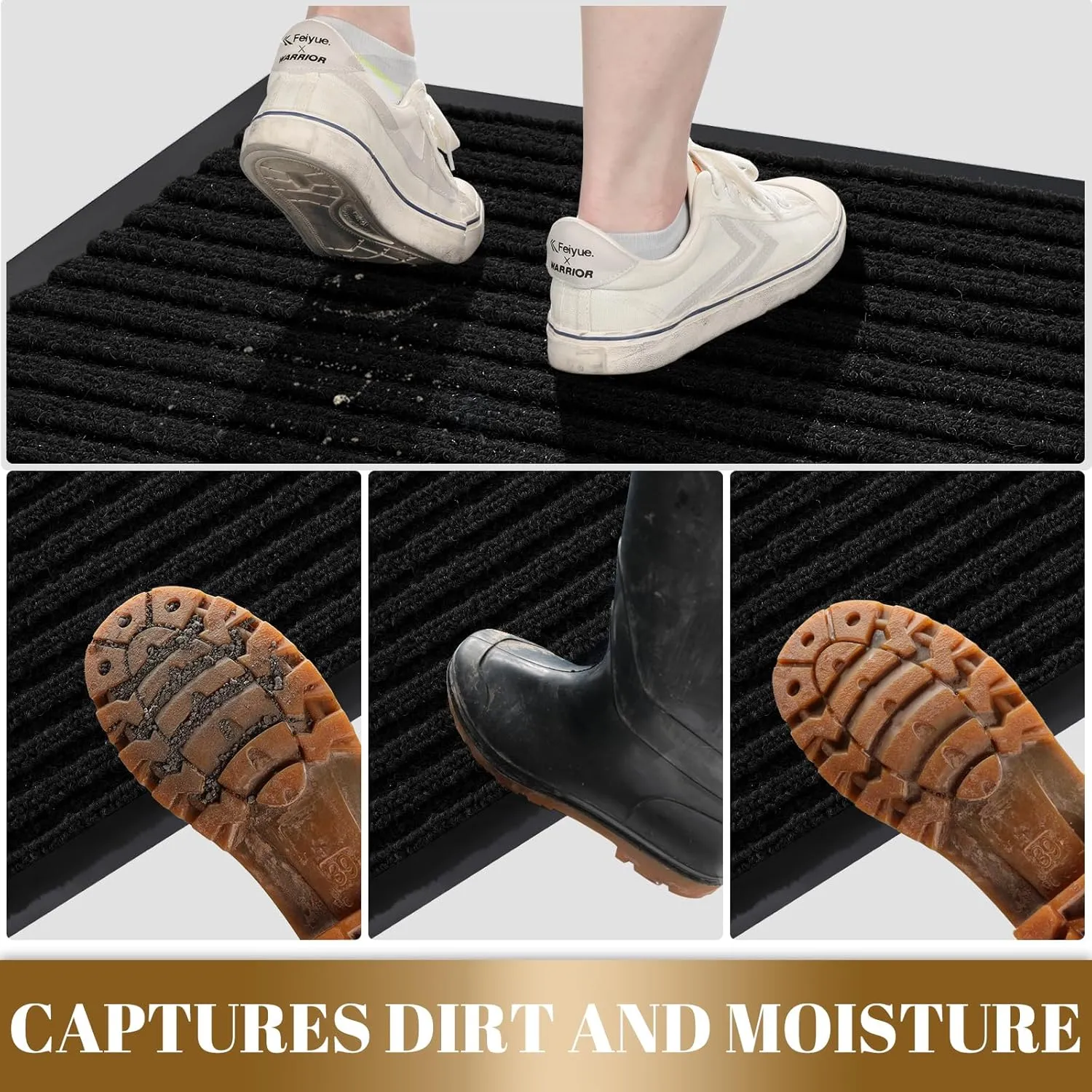 Yimobra Front Door Mat Outdoor Indoor Entrance, 100% Waterproof All-Season All Weather Doormat, Welcome Matt Outside Entry, Non Slip, Low Profile, Heavy Duty Patio Porch Floor Mats,36 x 24,Black