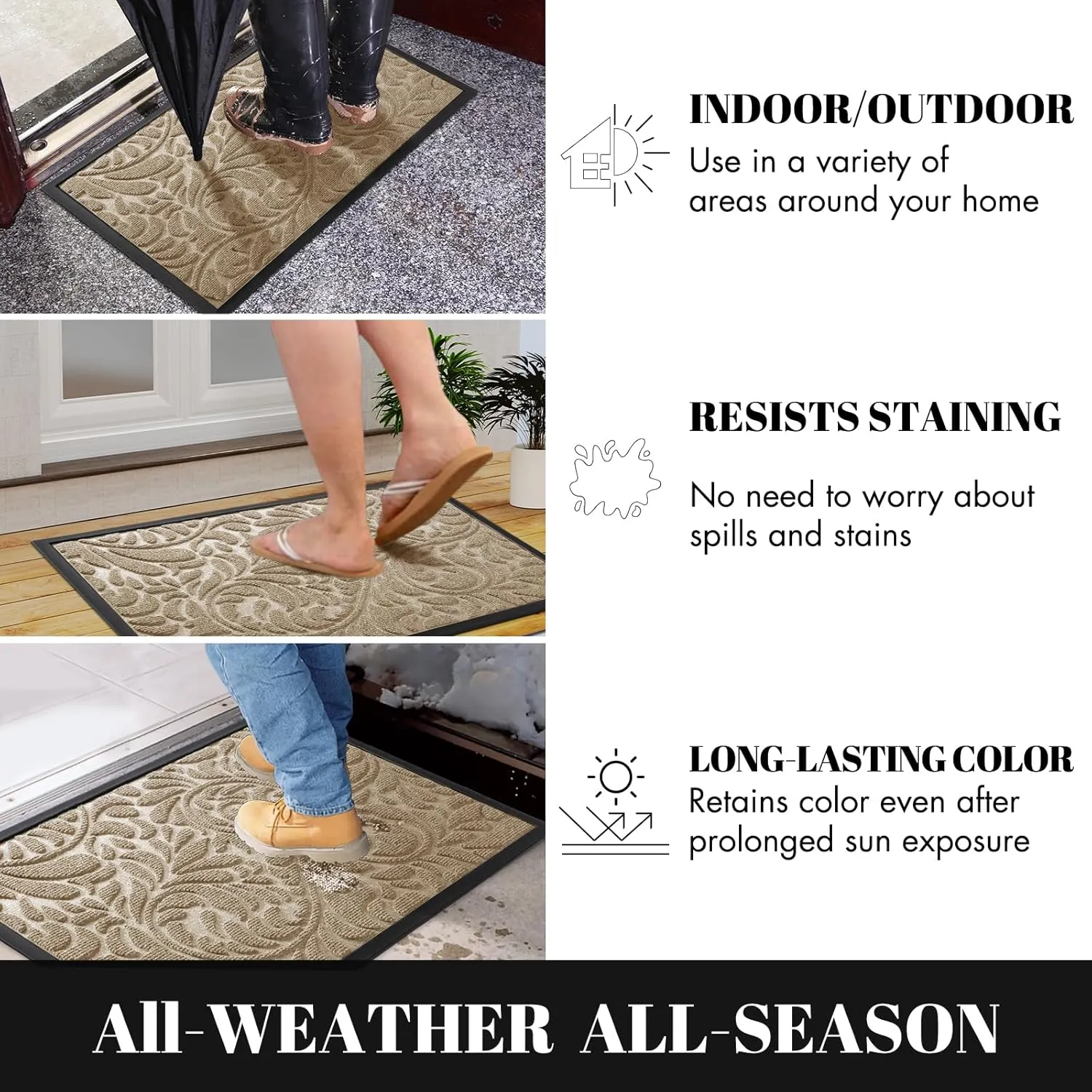 Yimobra Sturdy Door Mat, Heavy Duty Front Welcome Mats for Home Entrance Outdoor Indoor, Doormat for Outside Back Patio Floor Entry Porch Garage Office, Weather Resistant Easy Clean, 36 x 24, Beige