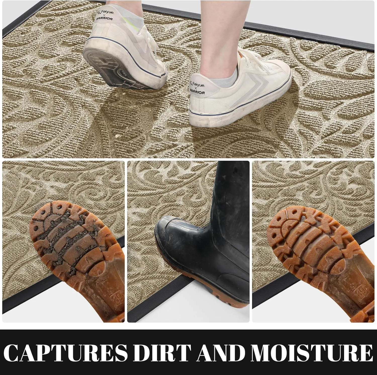 Yimobra Sturdy Door Mat, Heavy Duty Front Welcome Mats for Home Entrance Outdoor Indoor, Doormat for Outside Back Patio Floor Entry Porch Garage Office, Weather Resistant Easy Clean, 36 x 24, Beige