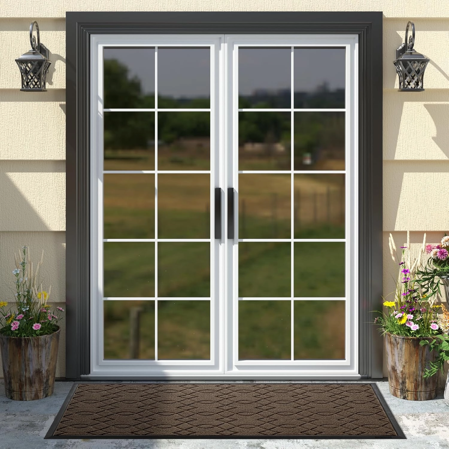 Yimobra Front Door Mat Outside Entrance, 47x24 All-Season Waterproof Welcome Matt Outdoor, All-Weather Non-Slip Doormat, Porch Patio Indoor Entrance Mat, Brown
