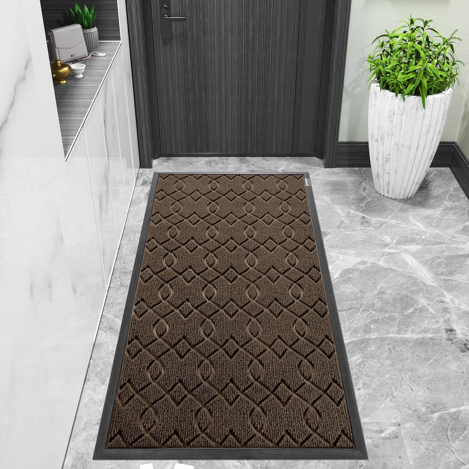 Yimobra Front Door Mat Outside Entrance, 47x24 All-Season Waterproof Welcome Matt Outdoor, All-Weather Non-Slip Doormat, Porch Patio Indoor Entrance Mat, Brown