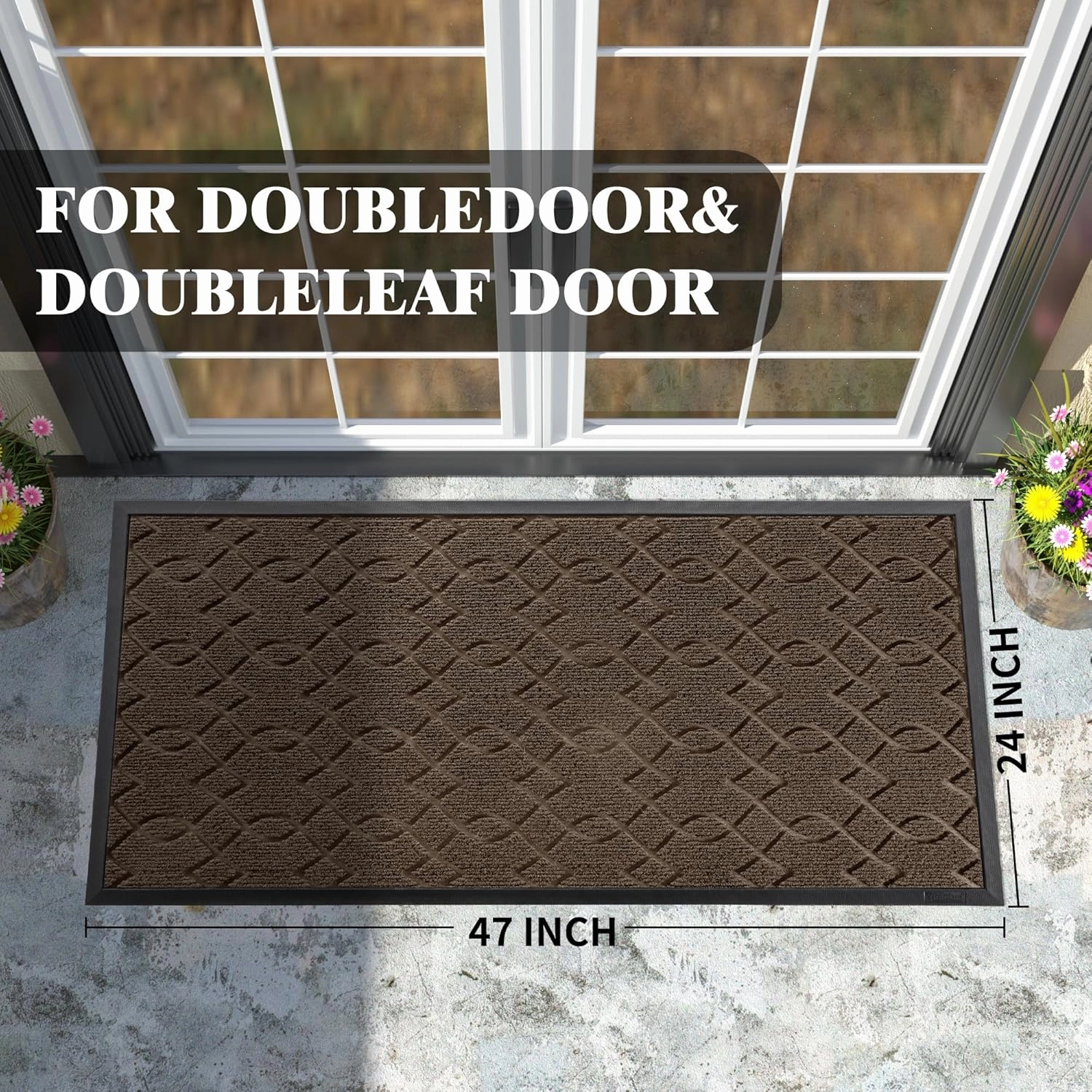 Yimobra Front Door Mat Outside Entrance, 47x24 All-Season Waterproof Welcome Matt Outdoor, All-Weather Non-Slip Doormat, Porch Patio Indoor Entrance Mat, Brown