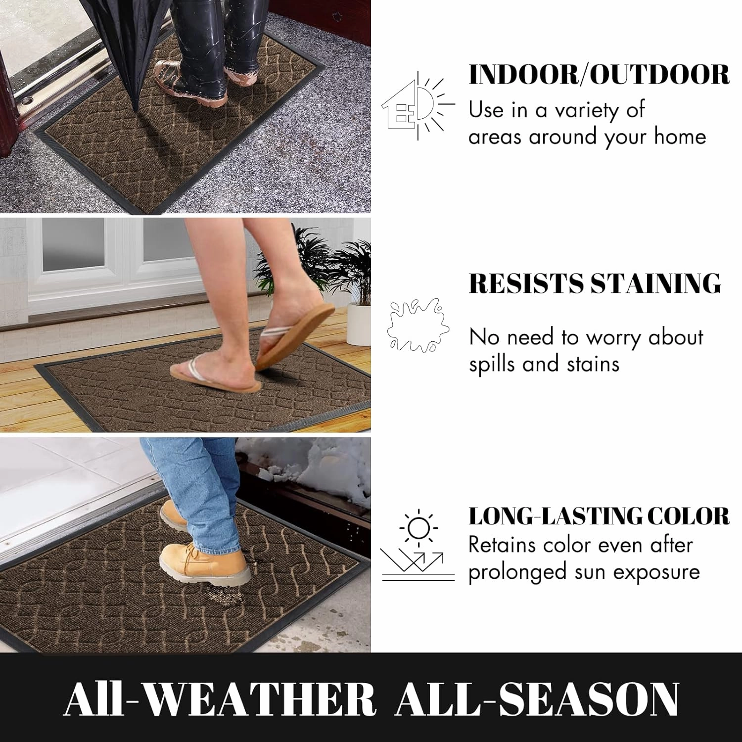 Yimobra Front Door Mat Outside Entrance, 47x24 All-Season Waterproof Welcome Matt Outdoor, All-Weather Non-Slip Doormat, Porch Patio Indoor Entrance Mat, Brown