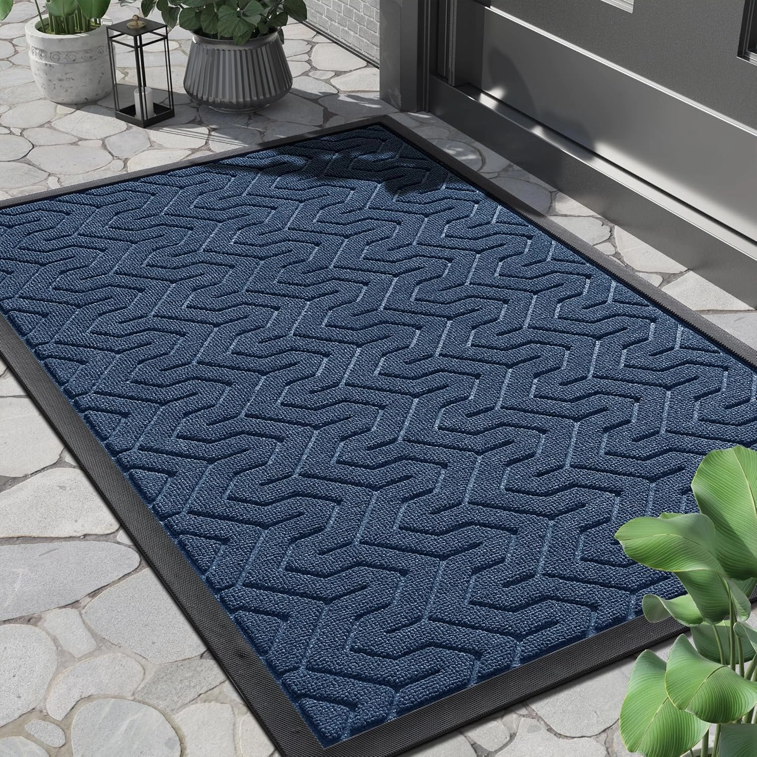 Yimobra Front Door Mat, Waterproof Indoor Outdoor Welcome Mats for Entrance, Heavy Duty Non-Slip Rubber Backing, Garage or Patio Entry Floor, 29.5x17, Blue