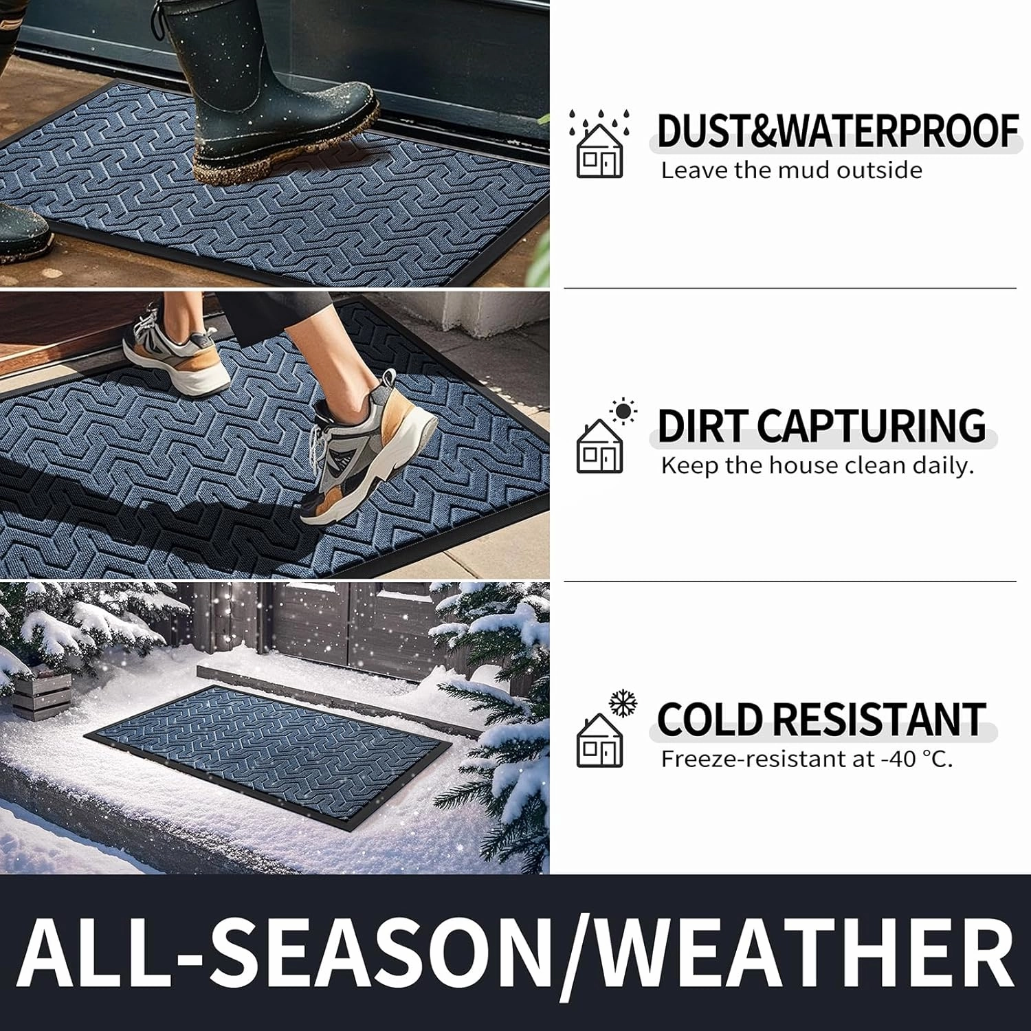 Yimobra Front Door Mat, Waterproof Indoor Outdoor Welcome Mats for Entrance, Heavy Duty Non-Slip Rubber Backing, Garage or Patio Entry Floor, 29.5x17, Blue