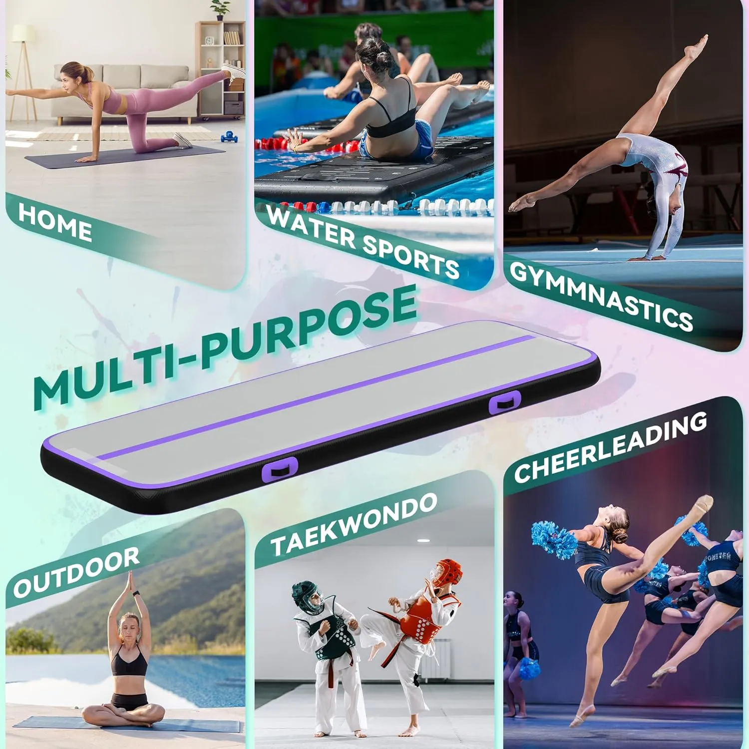YITAHOME Air Gymnastics Mat 10ft/13ft/16ft/20ft Tumble Track Mat 4/8 Inches Thick Inflatable Tumbling Mat with Electric Pump & Carry Bag for Home Use/Tumble/Gym/Training/Cheerleading/Park/Water