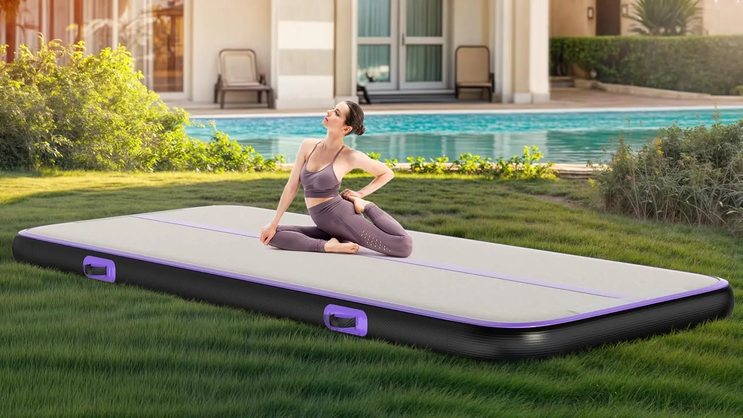 YITAHOME Air Gymnastics Mat 10ft/13ft/16ft/20ft Tumble Track Mat 4/8 Inches Thick Inflatable Tumbling Mat with Electric Pump & Carry Bag for Home Use/Tumble/Gym/Training/Cheerleading/Park/Water