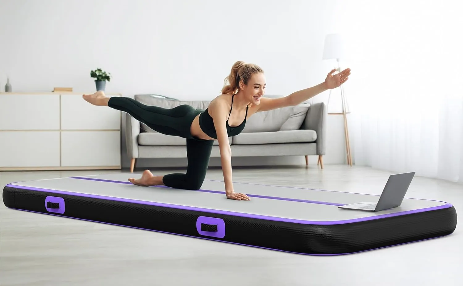 YITAHOME Air Gymnastics Mat 10ft/13ft/16ft/20ft Tumble Track Mat 4/8 Inches Thick Inflatable Tumbling Mat with Electric Pump & Carry Bag for Home Use/Tumble/Gym/Training/Cheerleading/Park/Water