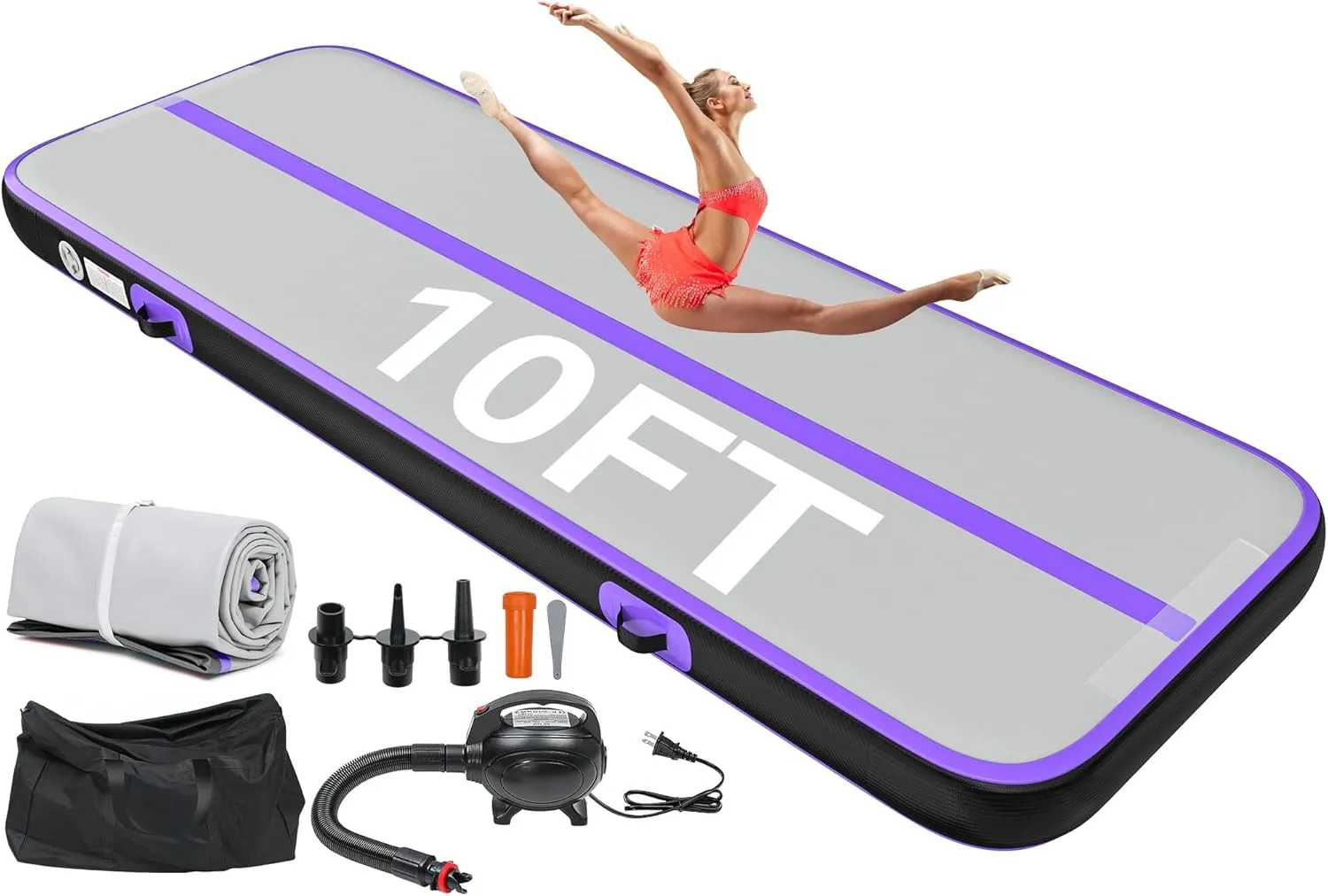 YITAHOME Air Gymnastics Mat 10ft/13ft/16ft/20ft Tumble Track Mat 4/8 Inches Thick Inflatable Tumbling Mat with Electric Pump & Carry Bag for Home Use/Tumble/Gym/Training/Cheerleading/Park/Water