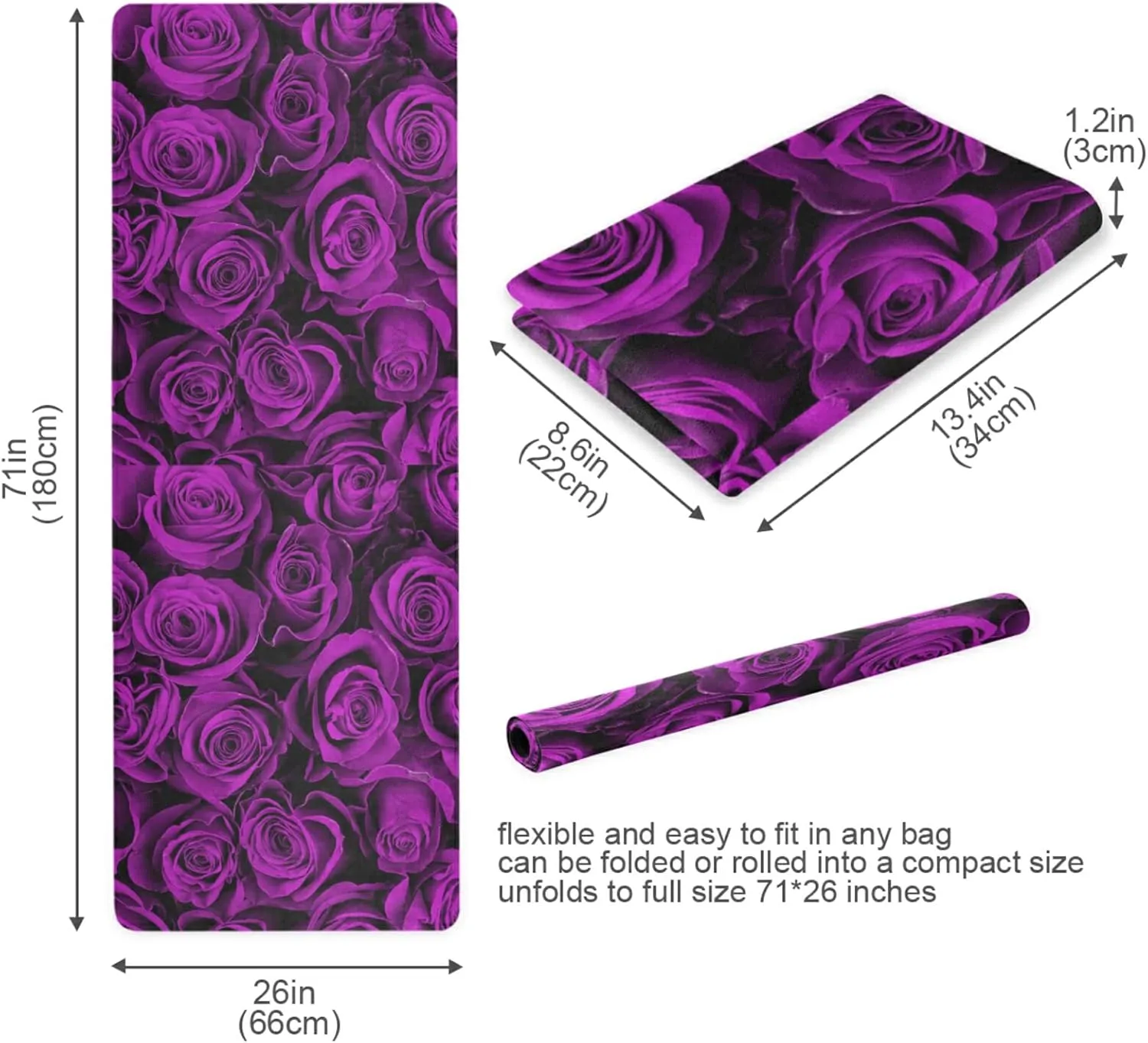 Yoga Mat Non Slip Rubber Fitness Safe Exercise Mat with Bag Durable Folding Workout Mat for Pilates and Floor Exercises