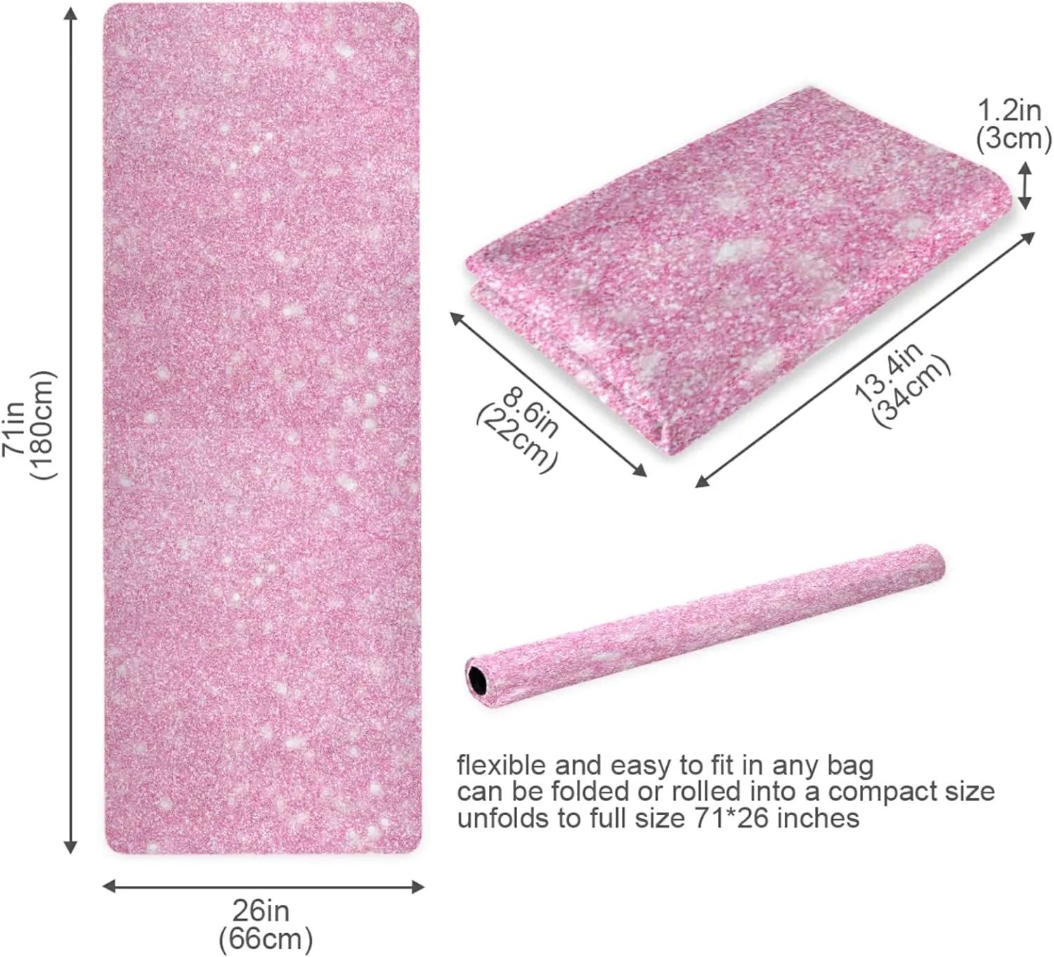 Yoga Mat Non Slip Rubber Fitness Safe Exercise Mat with Bag Durable Folding Workout Mat for Pilates and Floor Exercises
