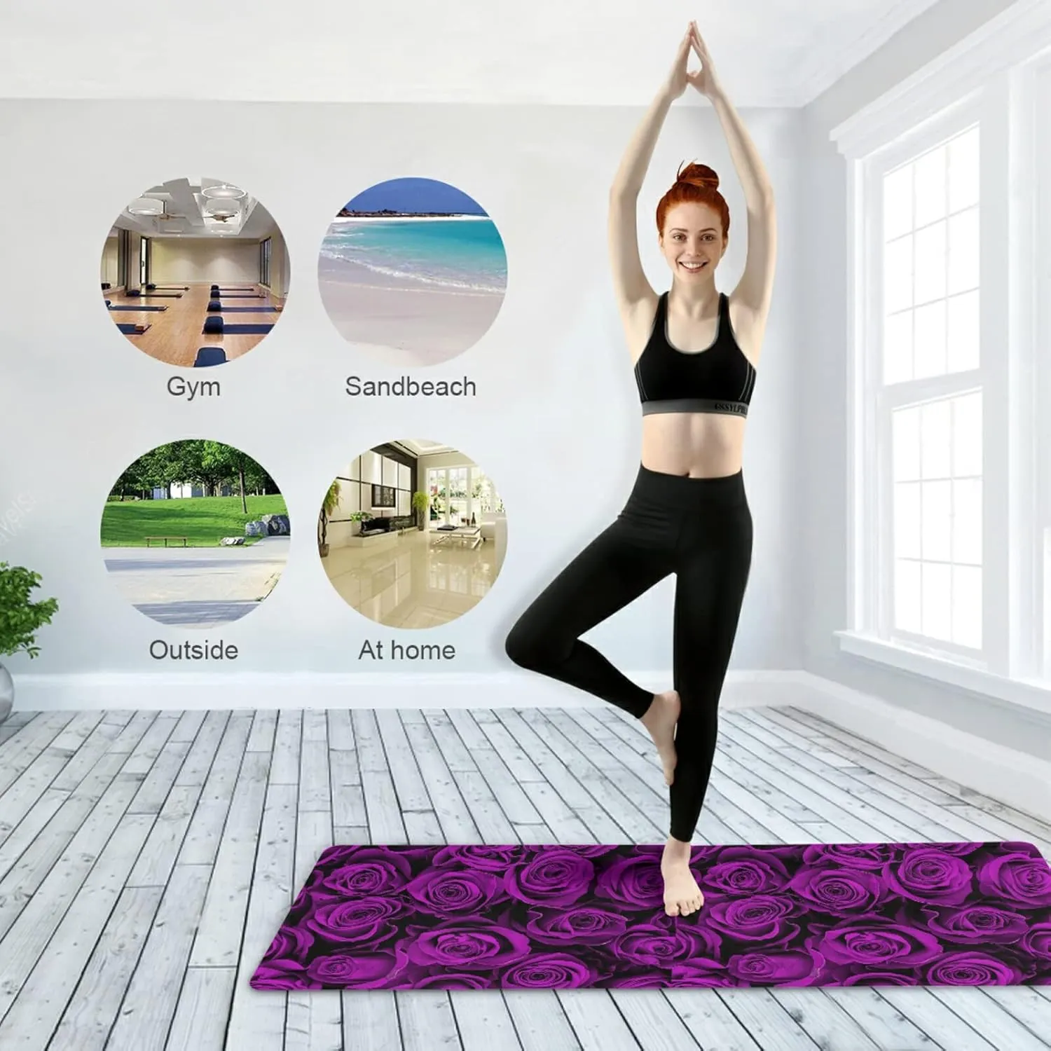Yoga Mat Non Slip Rubber Fitness Safe Exercise Mat with Bag Durable Folding Workout Mat for Pilates and Floor Exercises