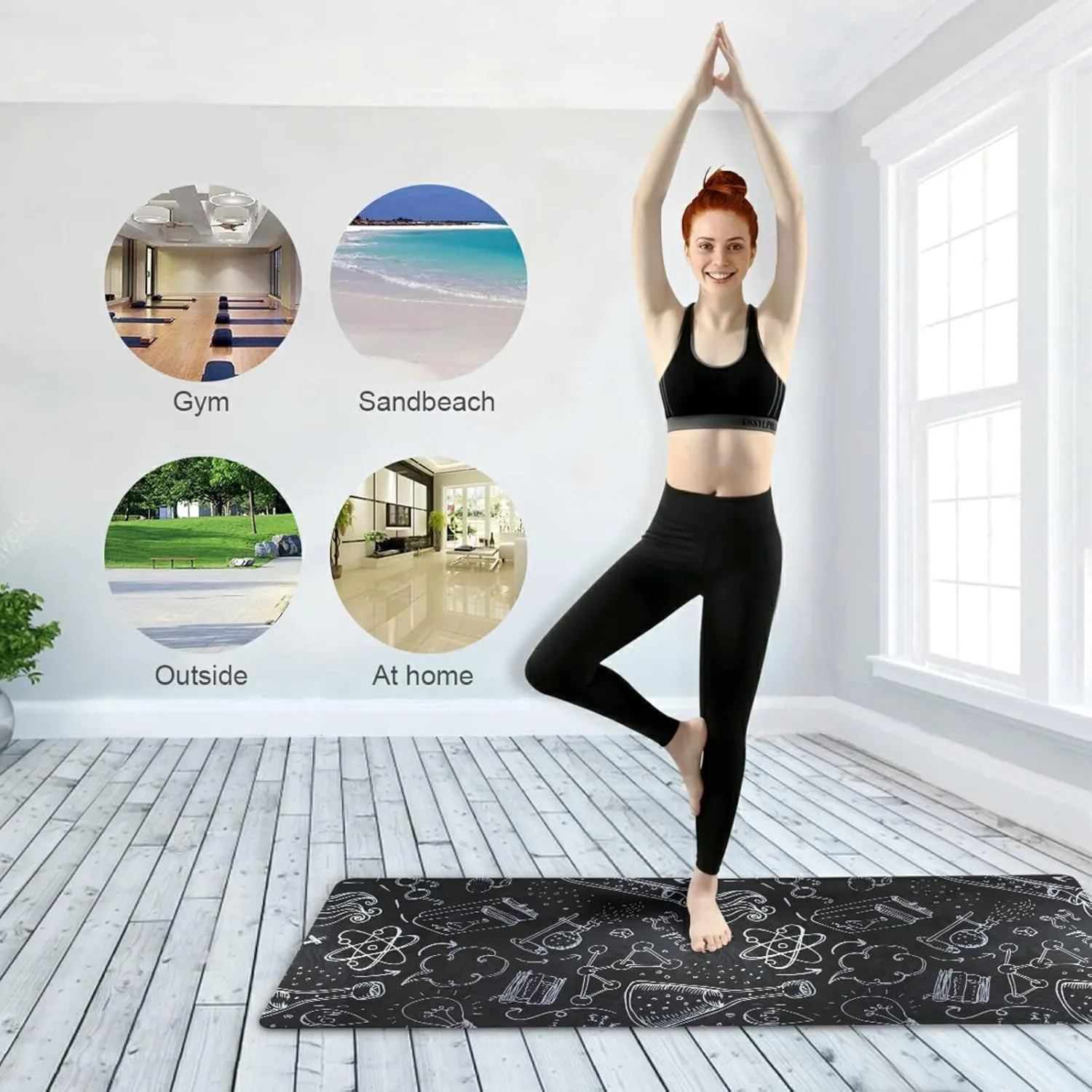 Yoga Mat Non Slip Rubber Fitness Safe Exercise Mat with Bag Durable Folding Workout Mat for Pilates and Floor Exercises