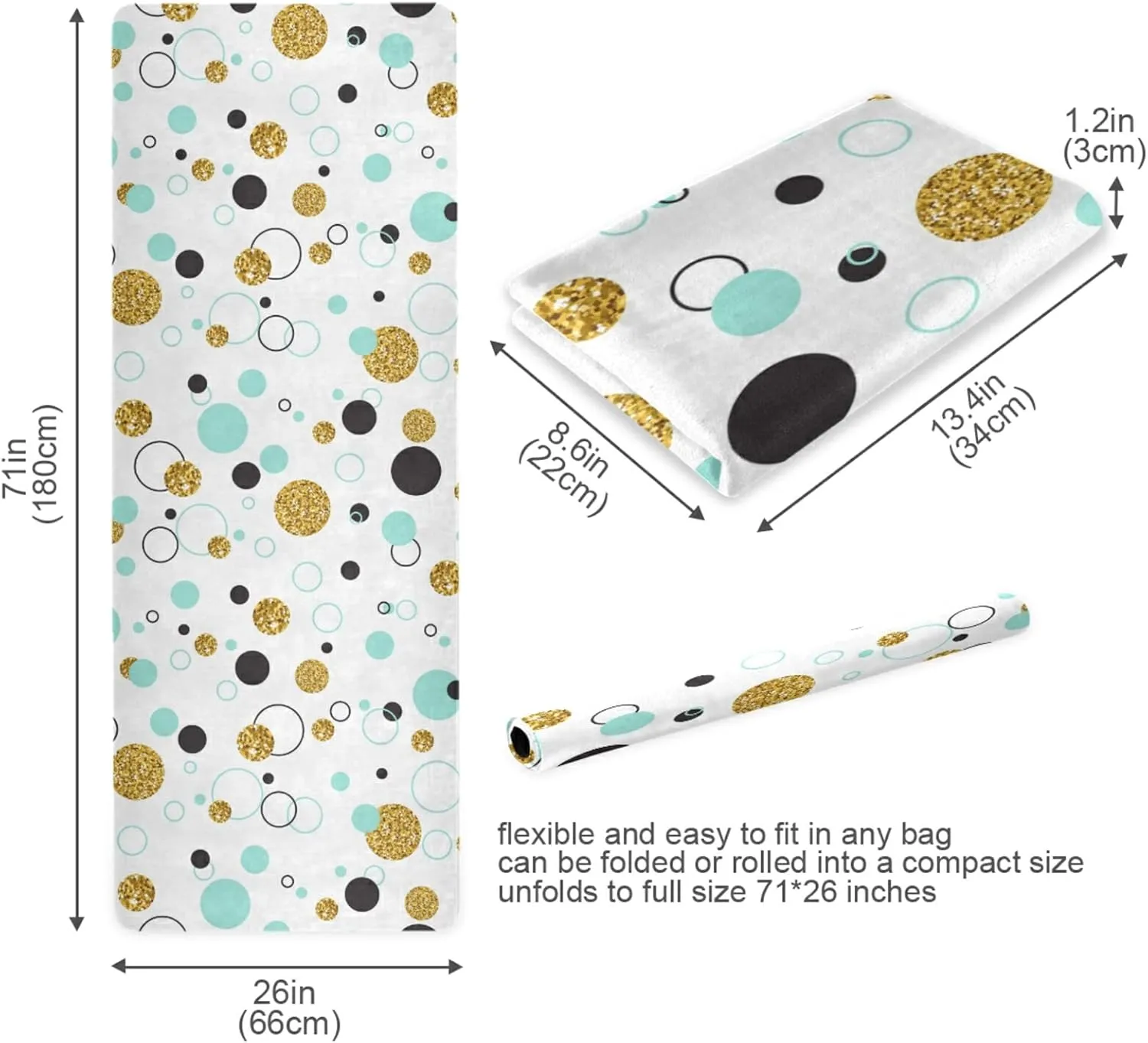 Yoga Mat Non Slip Rubber Fitness Safe Exercise Mat with Bag Durable Folding Workout Mat for Pilates and Floor Exercises