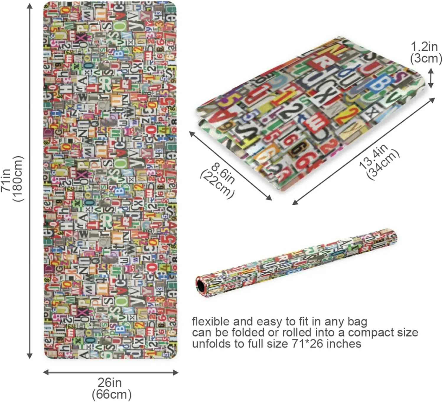 Yoga Mat Non Slip Rubber Fitness Safe Exercise Mat with Bag Durable Folding Workout Mat for Pilates and Floor Exercises