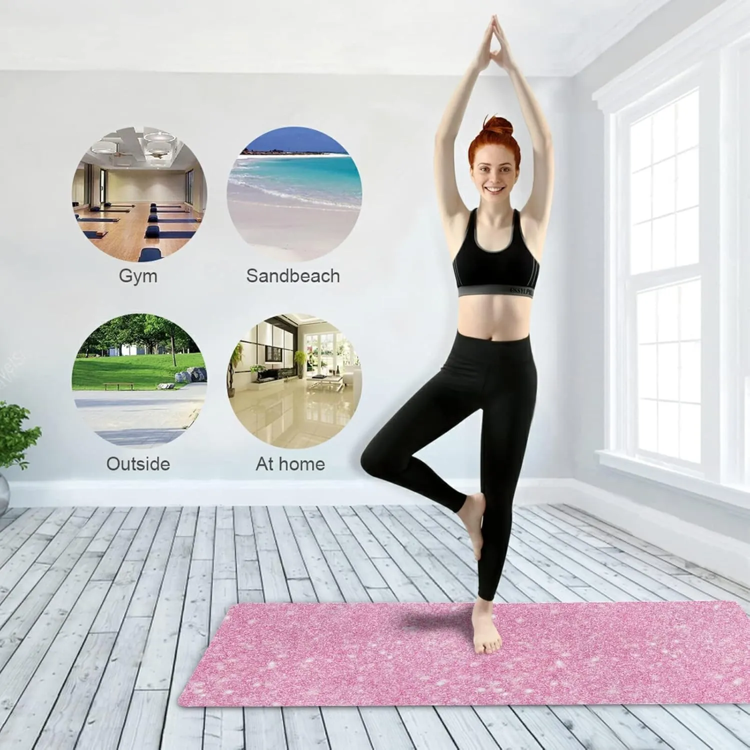 Yoga Mat Non Slip Rubber Fitness Safe Exercise Mat with Bag Durable Folding Workout Mat for Pilates and Floor Exercises