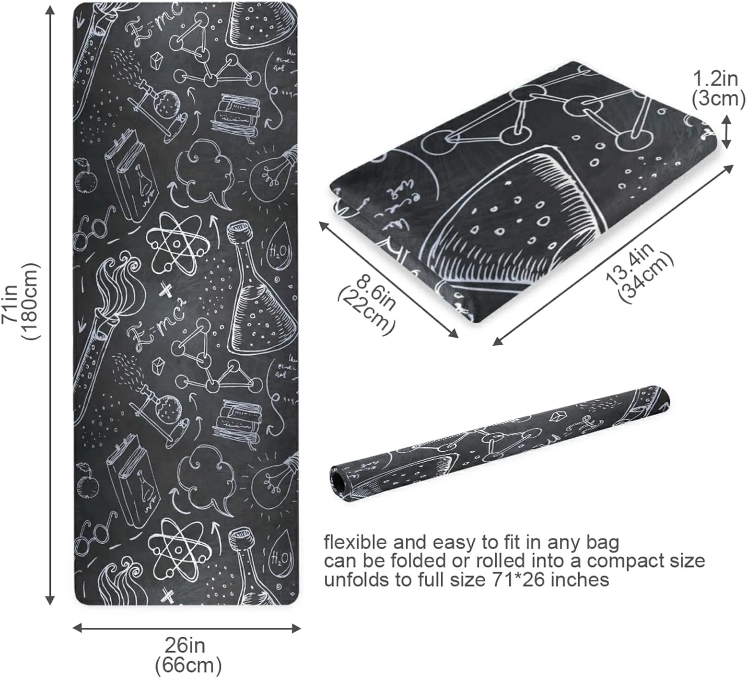Yoga Mat Non Slip Rubber Fitness Safe Exercise Mat with Bag Durable Folding Workout Mat for Pilates and Floor Exercises
