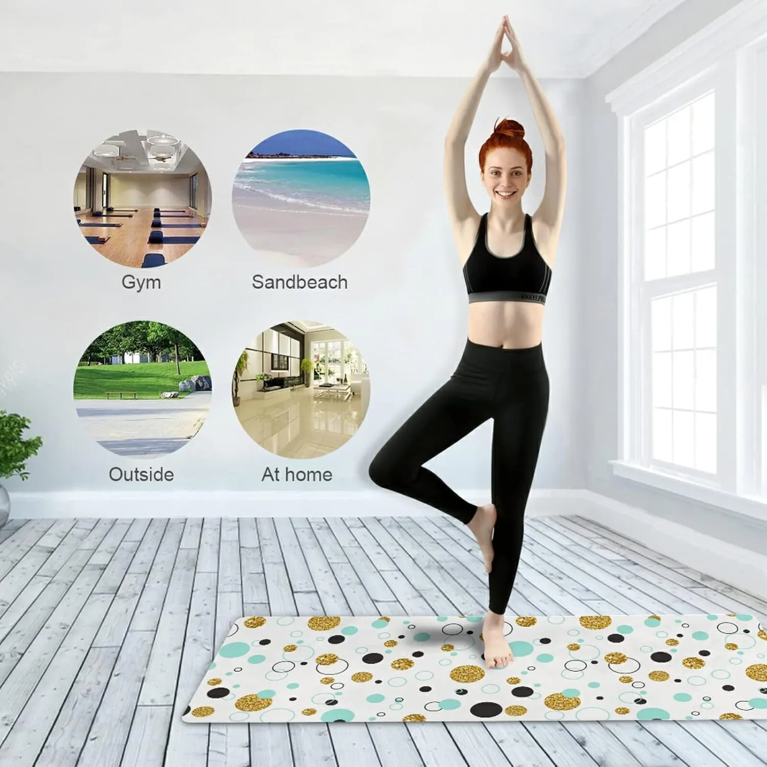 Yoga Mat Non Slip Rubber Fitness Safe Exercise Mat with Bag Durable Folding Workout Mat for Pilates and Floor Exercises