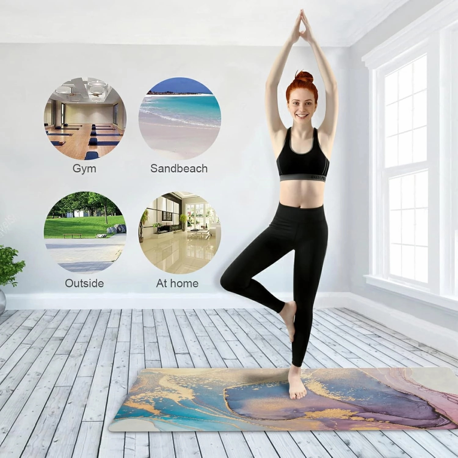Yoga Mat Non Slip Rubber Fitness Safe Exercise Mat with Bag Durable Folding Workout Mat for Pilates and Floor Exercises