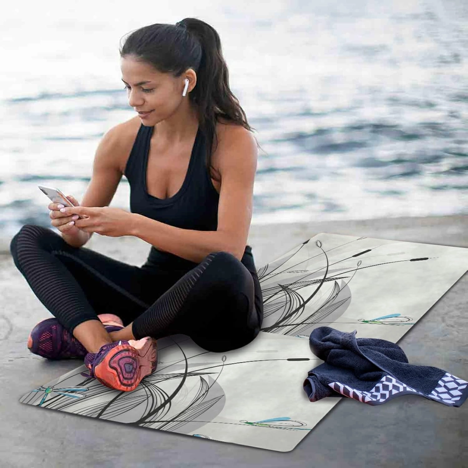 Yoga Mat Non Slip Rubber Fitness Safe Exercise Mat with Bag Durable Folding Workout Mat for Pilates and Floor Exercises