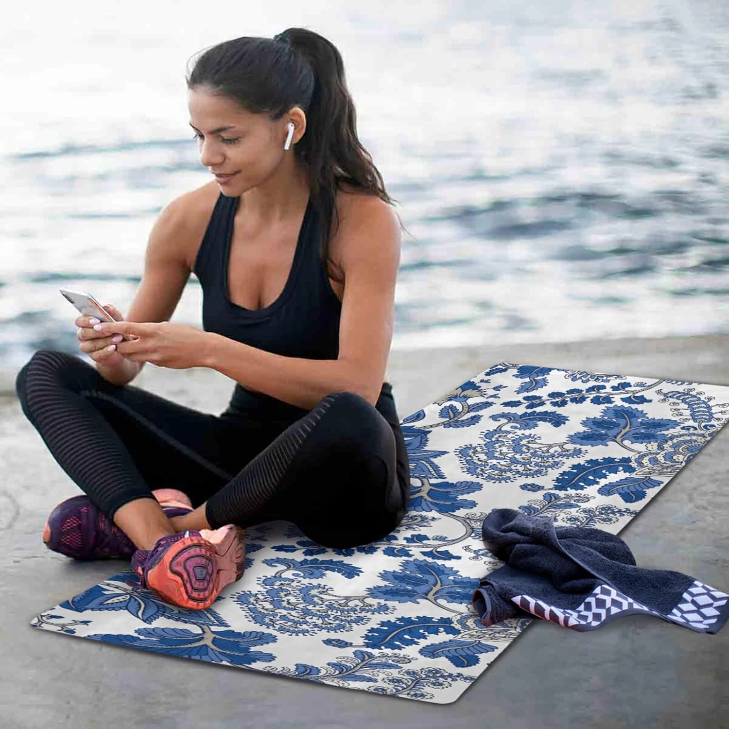 Yoga Mat Non Slip Rubber Fitness Safe Exercise Mat with Bag Durable Folding Workout Mat for Pilates and Floor Exercises