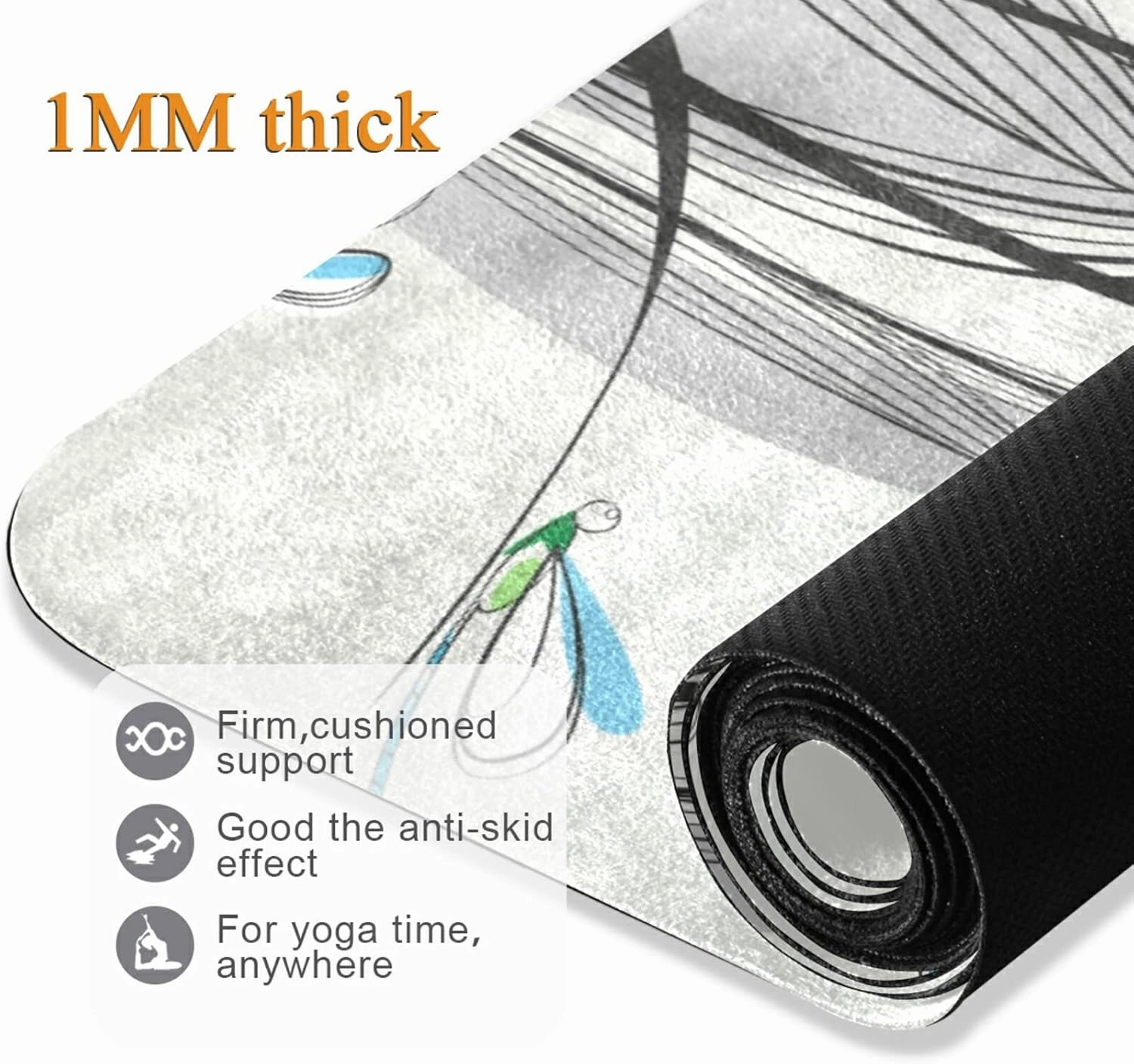 Yoga Mat Non Slip Rubber Fitness Safe Exercise Mat with Bag Durable Folding Workout Mat for Pilates and Floor Exercises