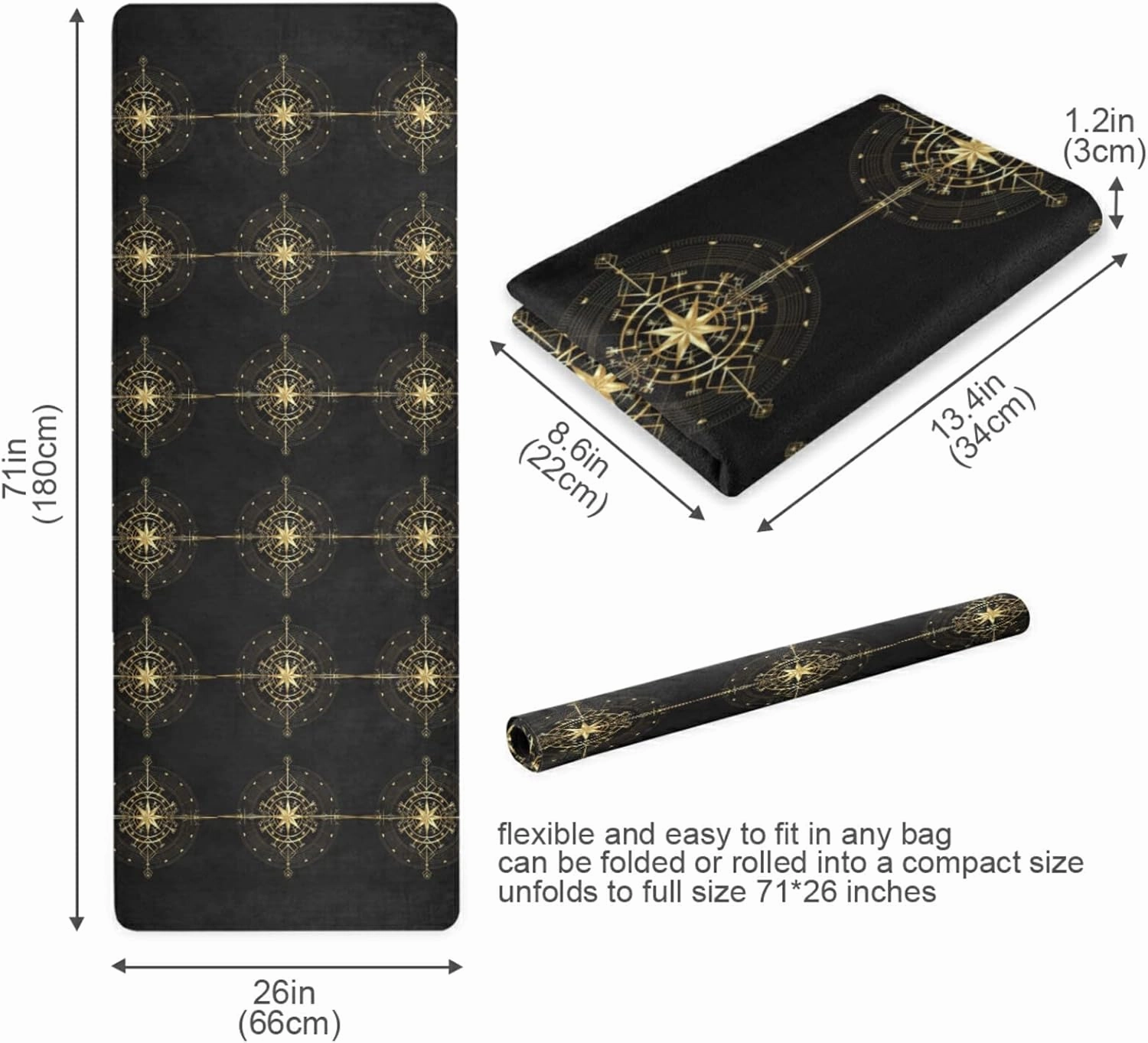 Yoga Mat Non Slip Rubber Fitness Safe Exercise Mat with Bag Durable Folding Workout Mat for Pilates and Floor Exercises